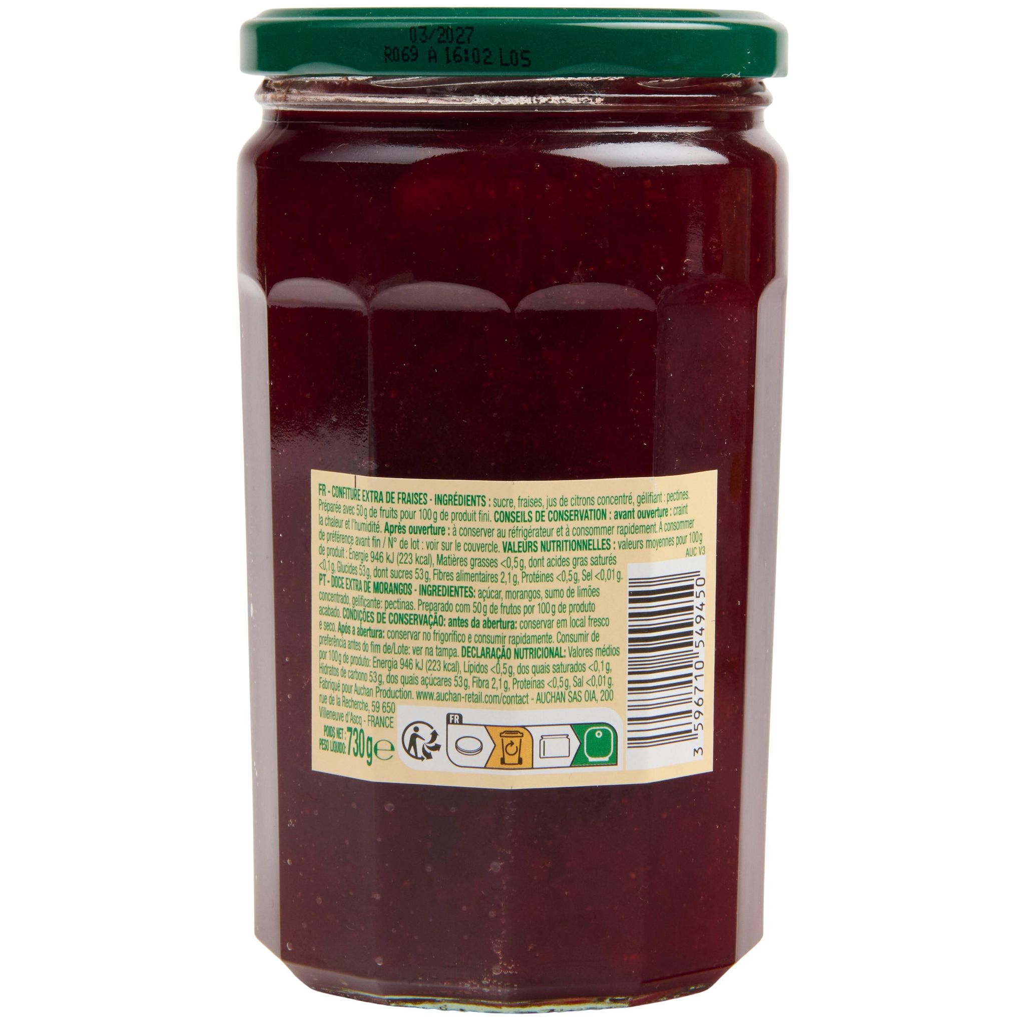 Voir la diapositive 3 : AUCHAN Confiture extra de fraise 730g