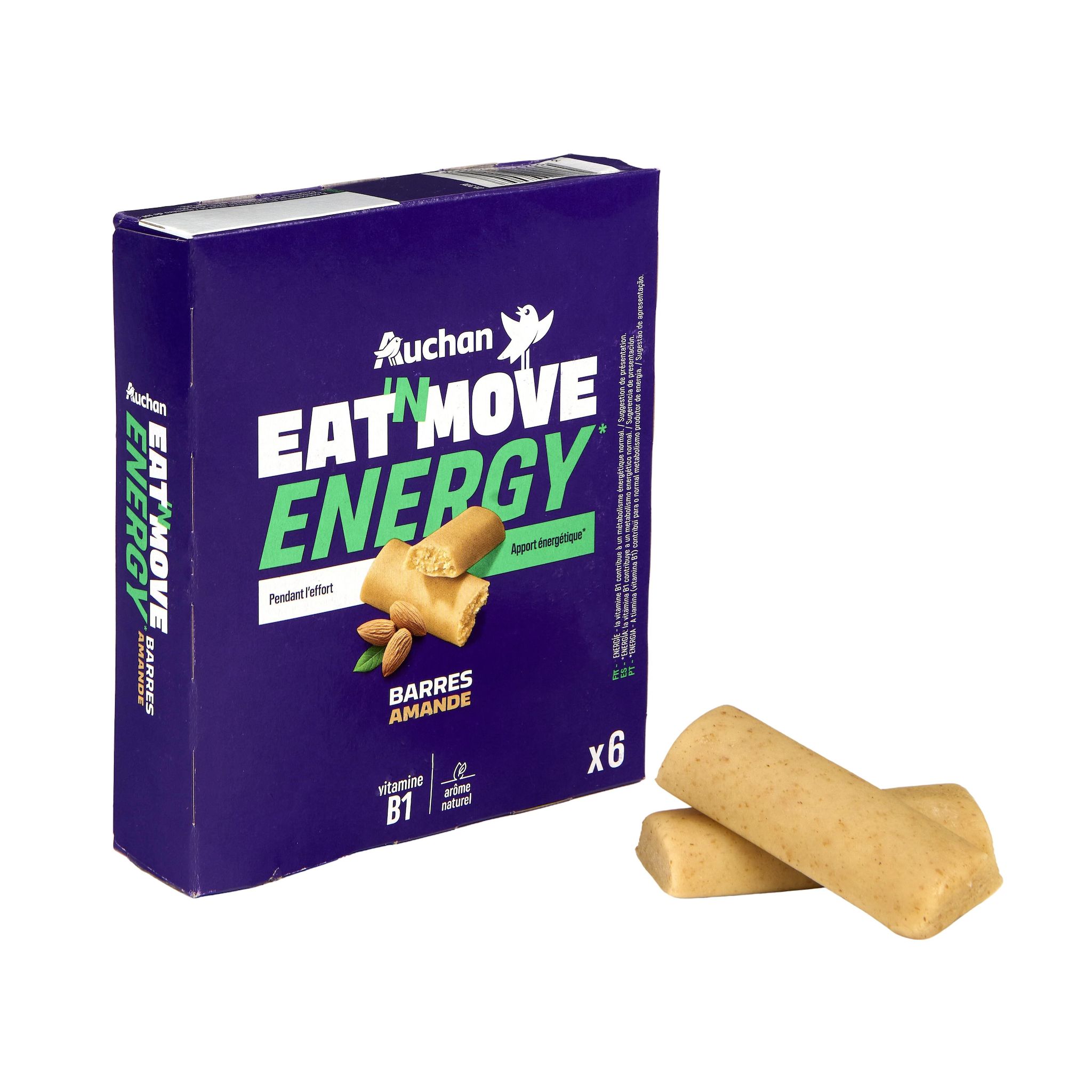 Voir la diapositive 2 : AUCHAN EAT'N MOVE Barres de céréales pâte d'amande 6 barres 6x25g