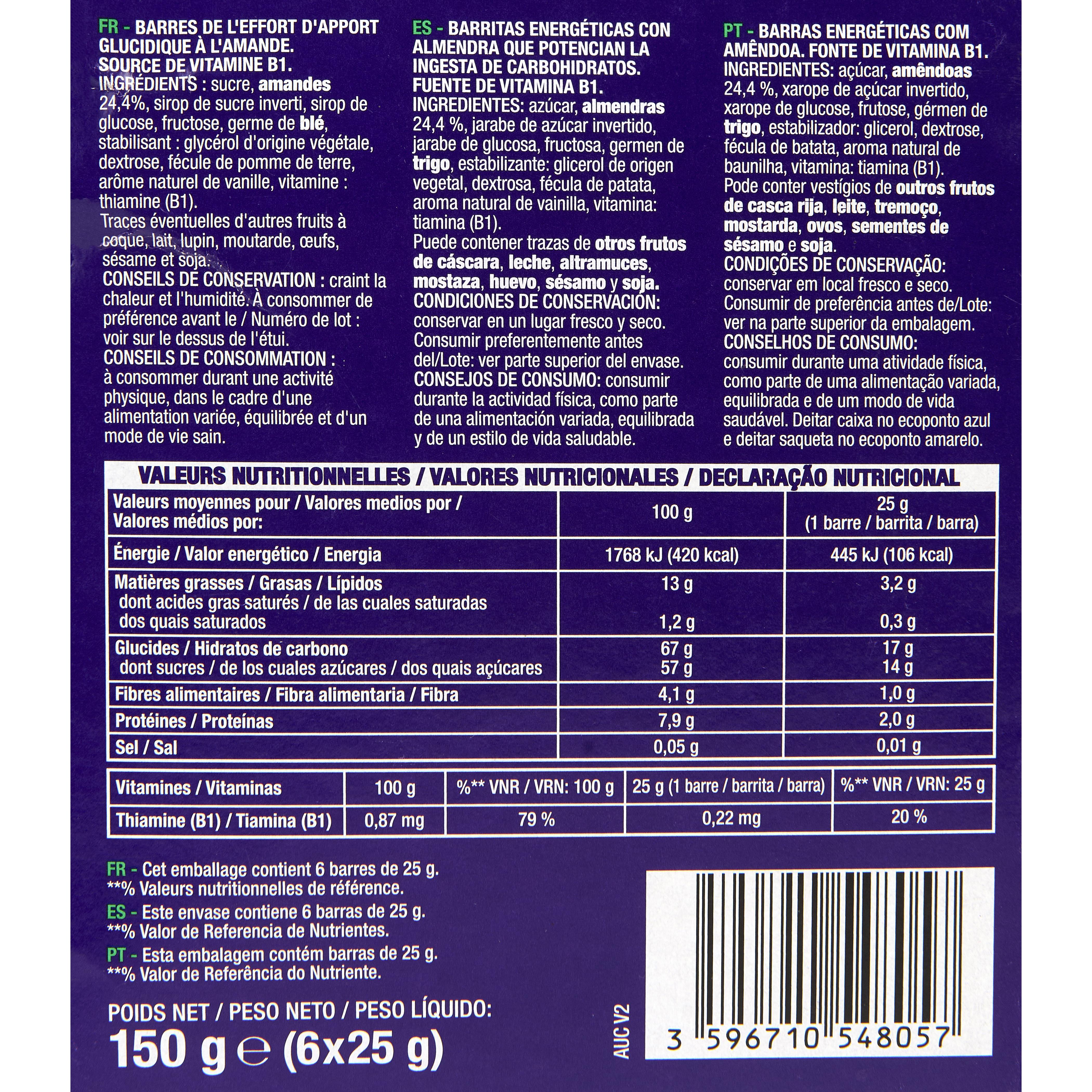 Voir la diapositive 4 : AUCHAN EAT'N MOVE Barres de céréales pâte d'amande 6 barres 6x25g