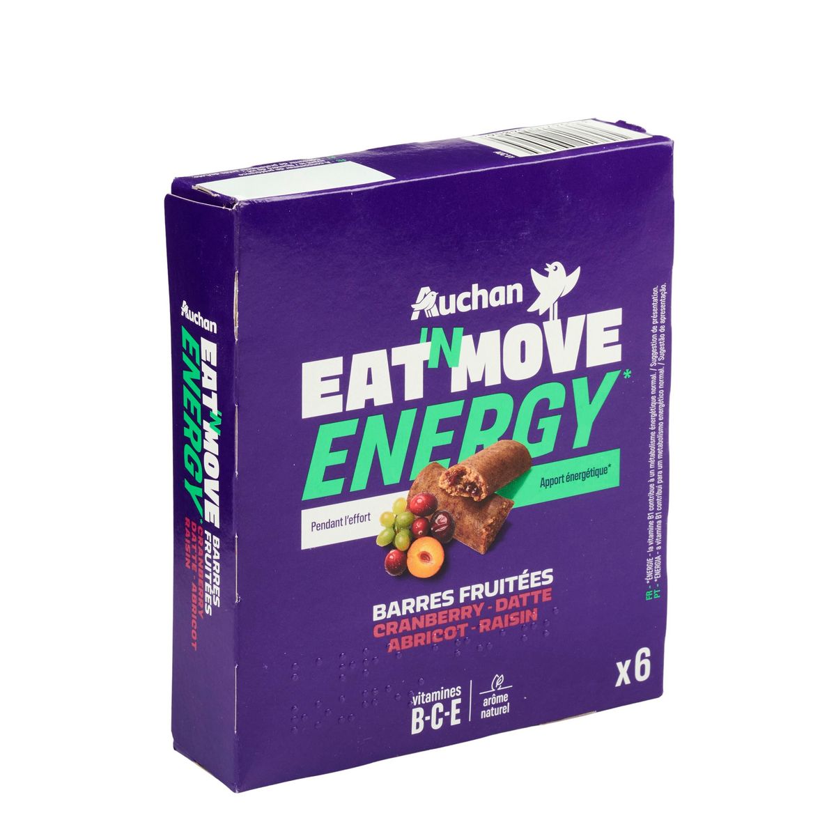 AUCHAN EAT'N MOVE Barres de céréales fruits rouges 6 barres 6x25g