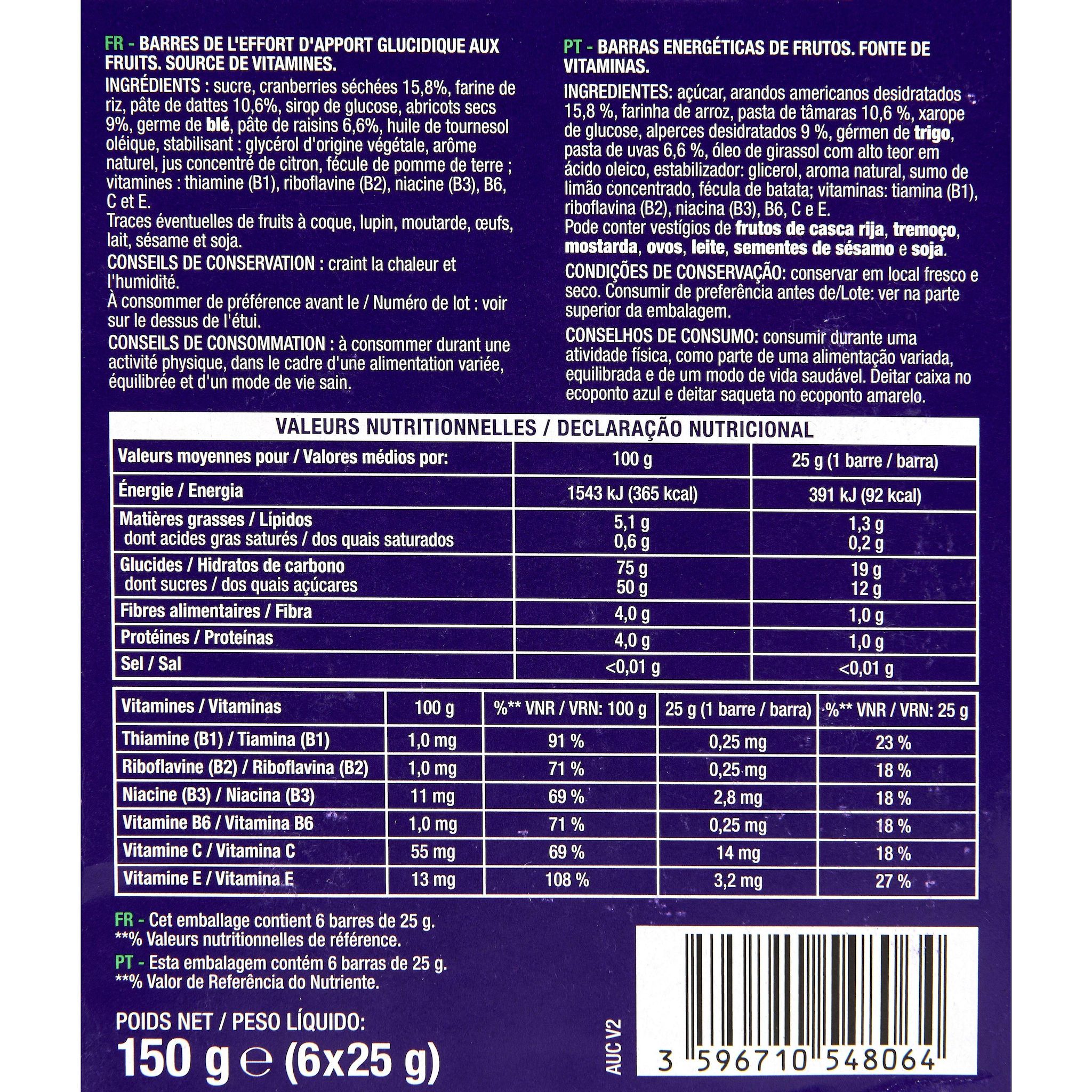 Voir la diapositive 3 : AUCHAN EAT'N MOVE Barres de céréales fruits rouges 6 barres 6x25g