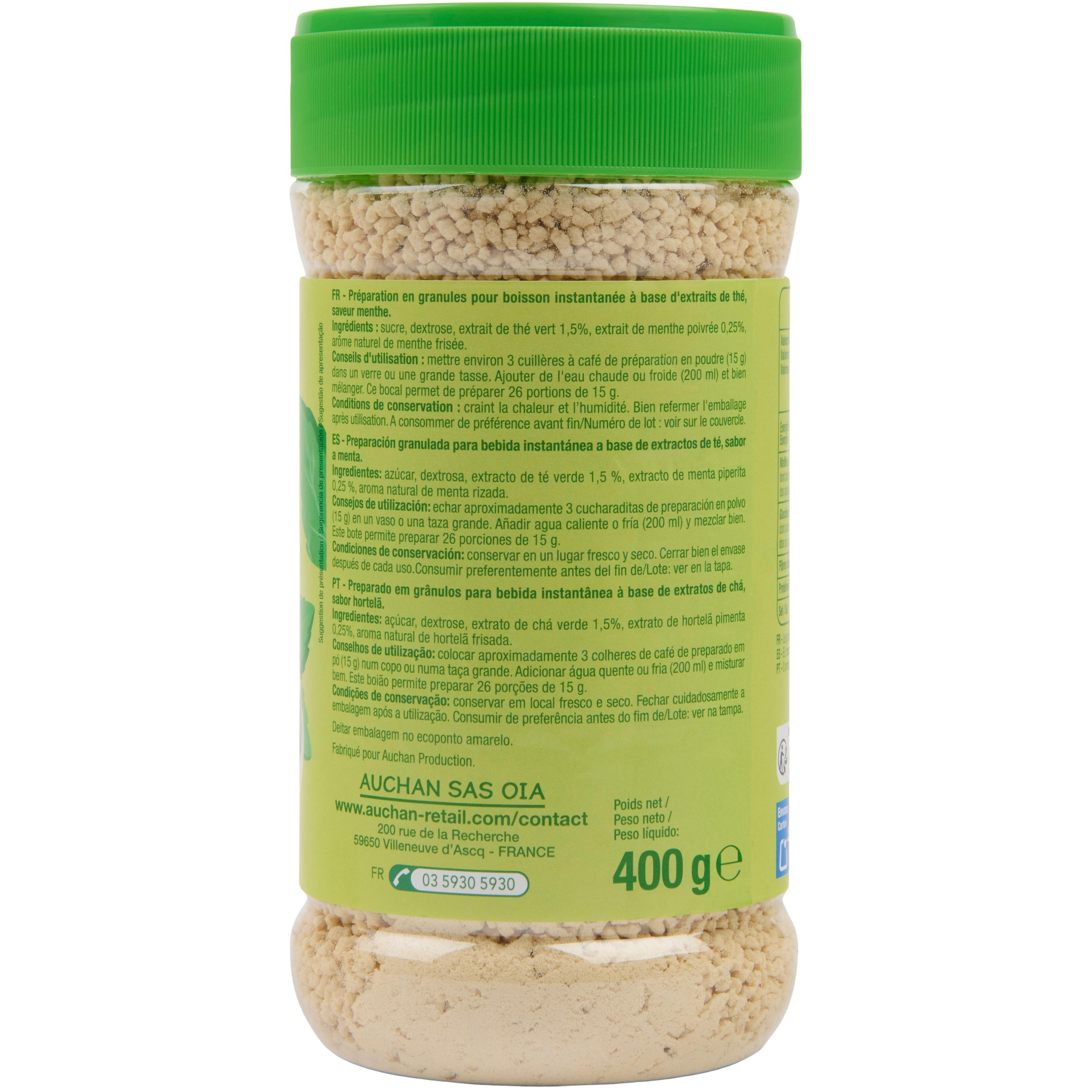 Voir la diapositive 3 : AUCHAN Thé instantané saveur menthe 400g