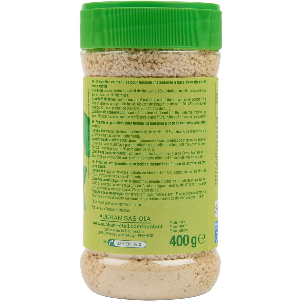 AUCHAN Thé instantané saveur menthe 400g