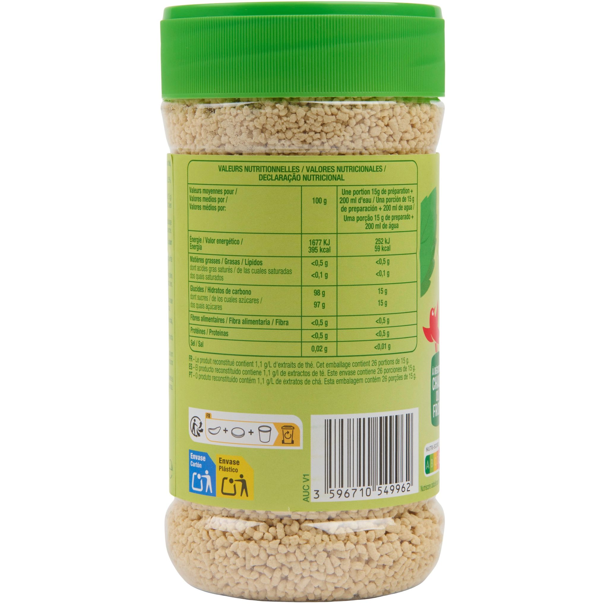 Voir la diapositive 4 : AUCHAN Thé instantané saveur menthe 400g