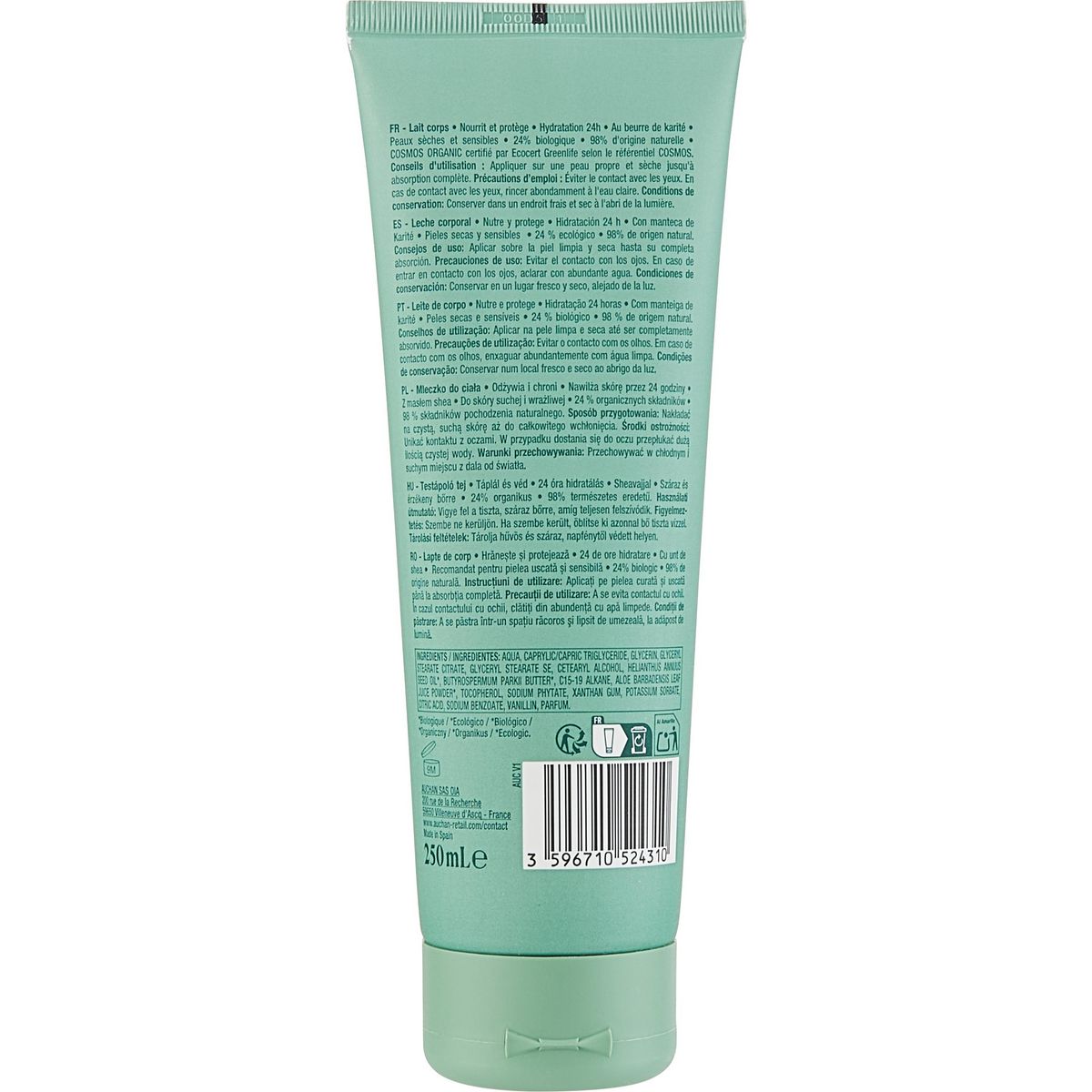 COSMIA BIO Lait corps au beurre de karité peaux sèches et sensibles 250ml