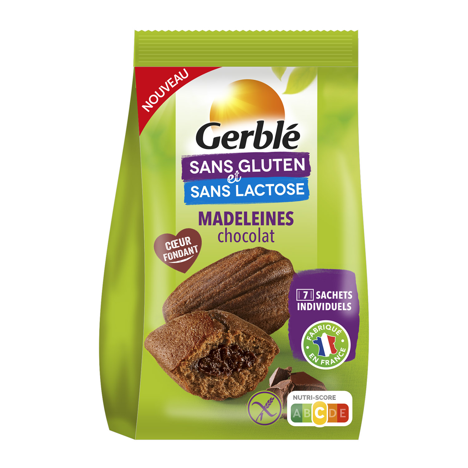 GERBLE Madeleines au chocolat coeur fondant sans gluten sans lactose 7 madeleines 200g