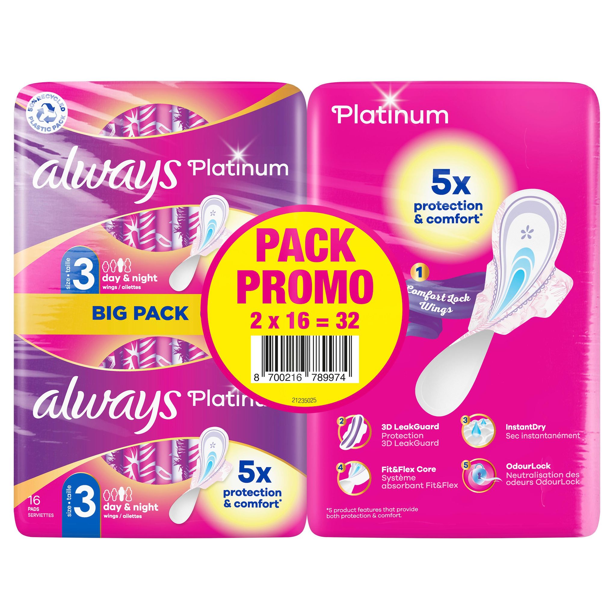 ALWAYS Platinum Serviettes hygiéniques taille 3 2x16 serviettes