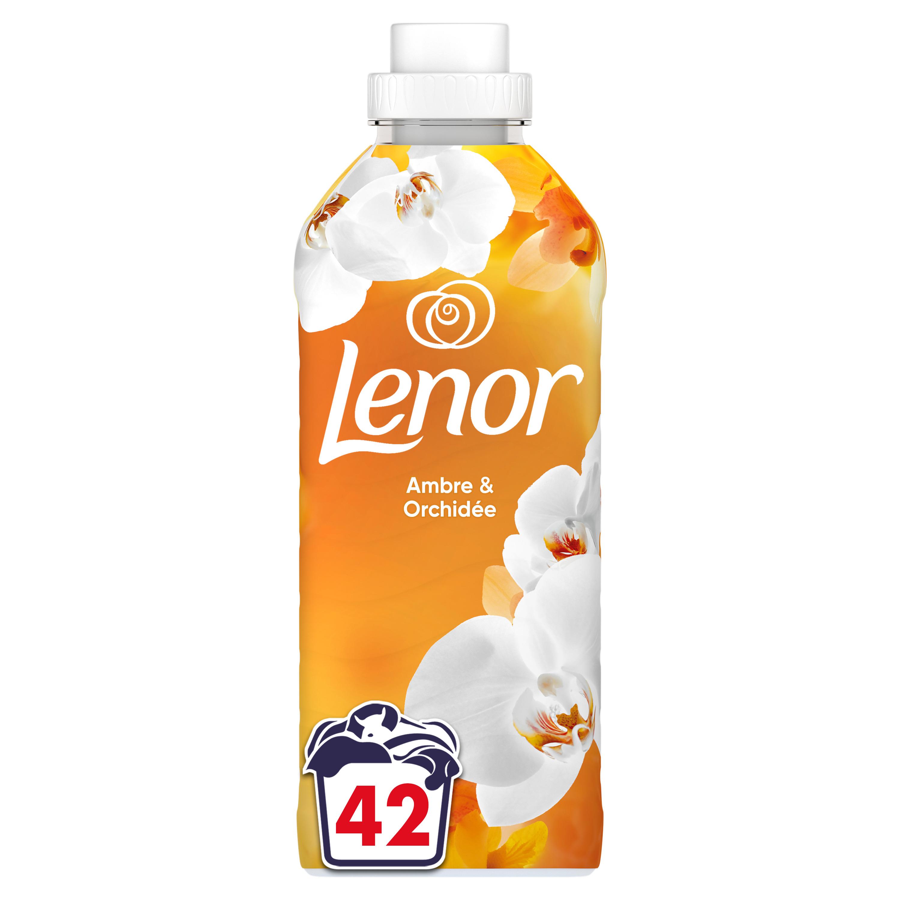 Voir la diapositive 2 : LENOR Adoucissant liquide ambre et orchidée 42 lavages 882ml