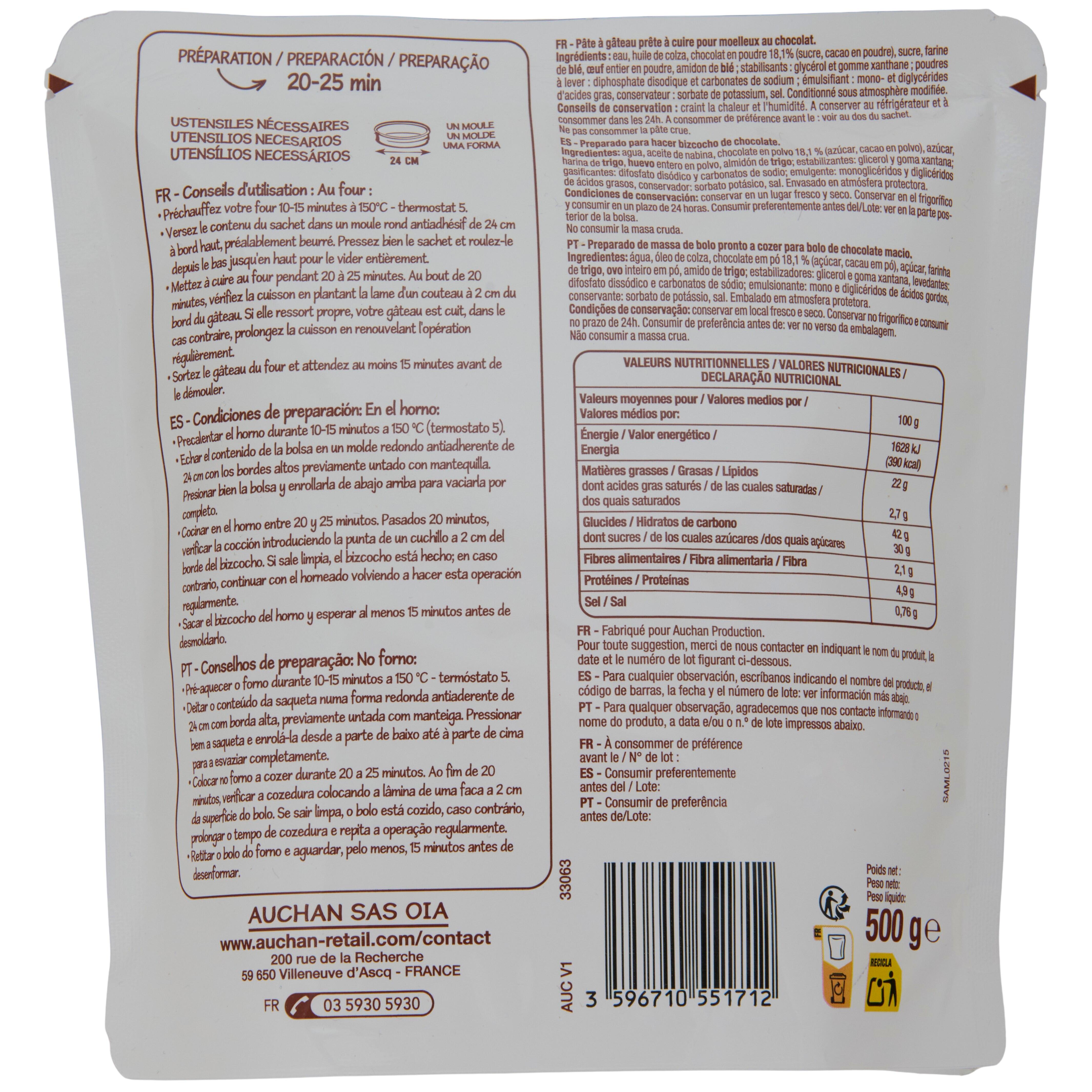 Voir la diapositive 2 : POUCE Moelleux au chocolat 500g