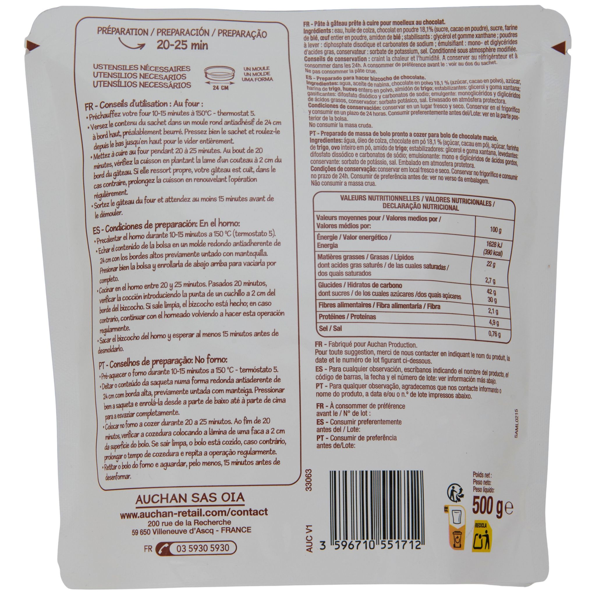 Voir la diapositive 3 : POUCE Moelleux au chocolat 500g