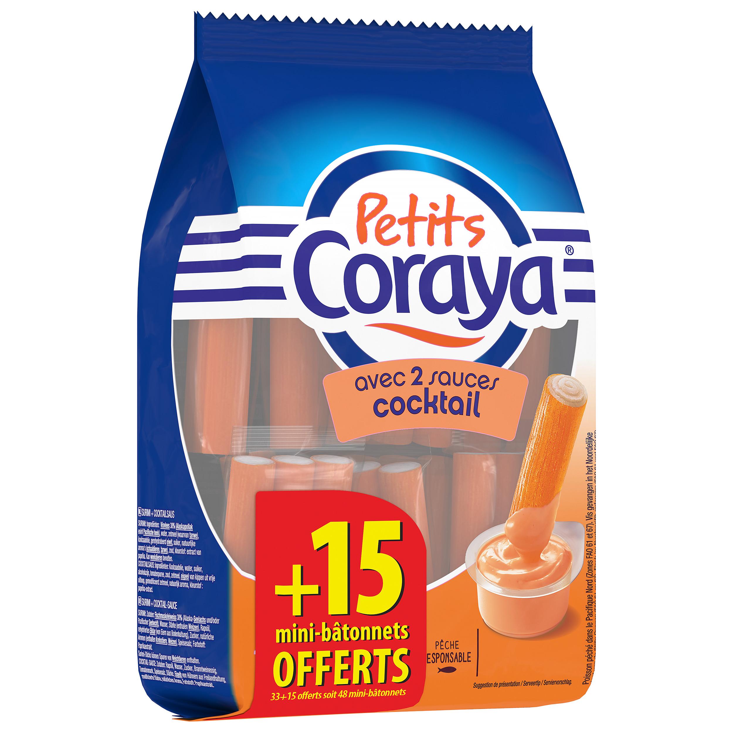 CORAYA Bâtonnets de surimi sauce cocktail 33+15 offerts 474g