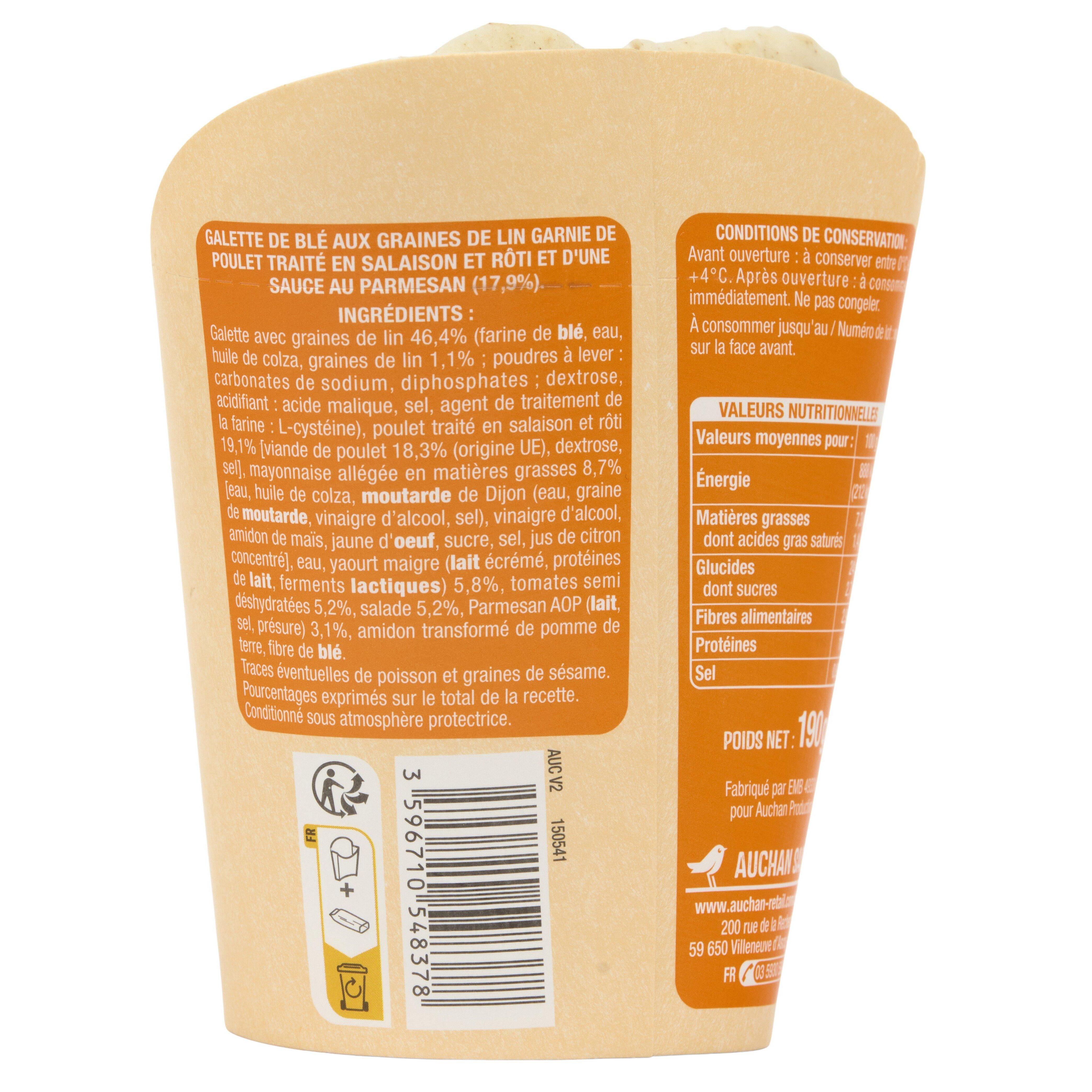 Voir la diapositive 2 : AUCHAN Wrap poulet rôti sauce césar 190g