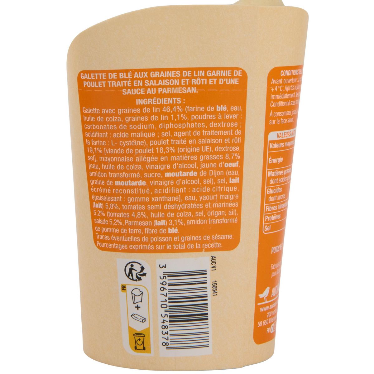 AUCHAN Wrap poulet rôti sauce césar 190g