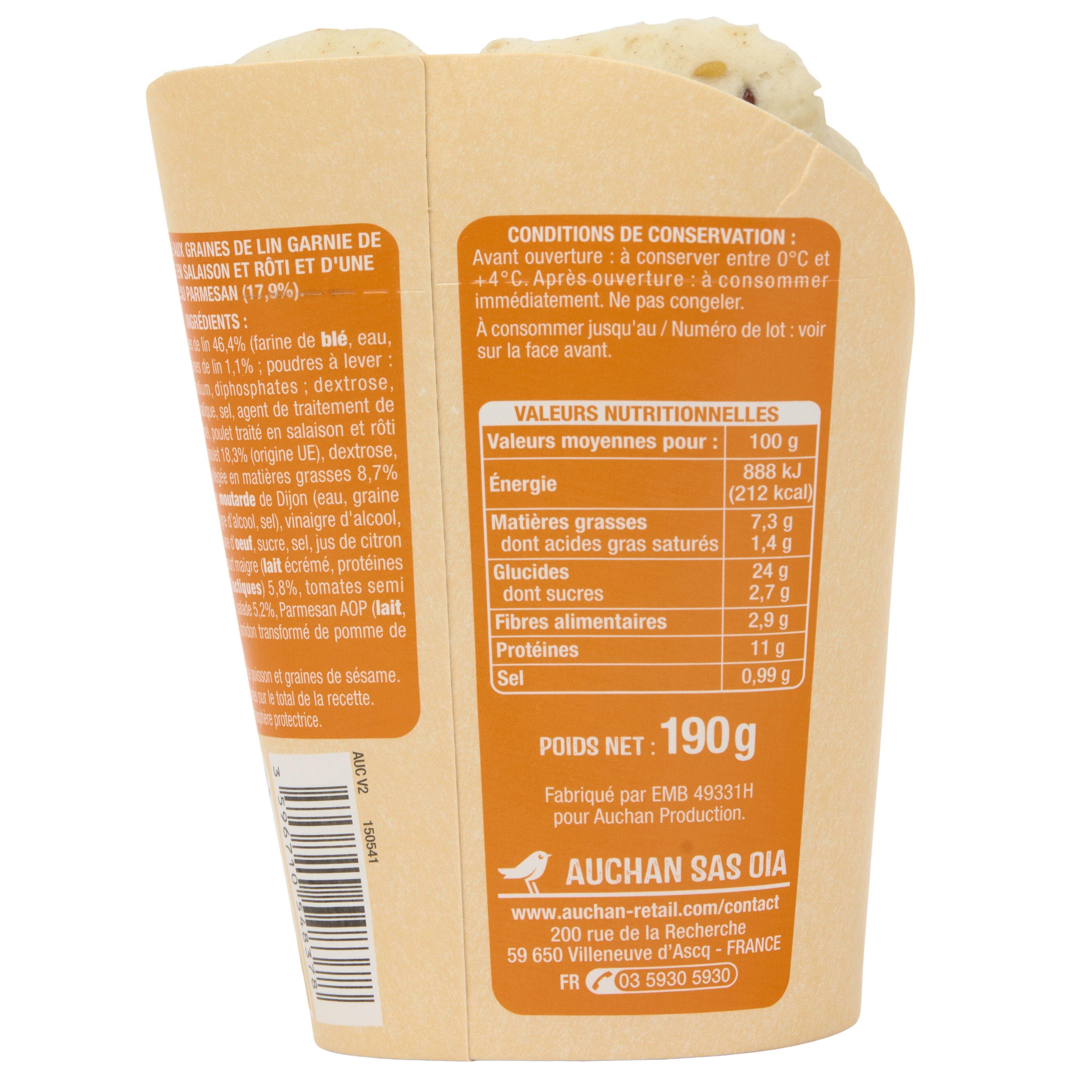 Voir la diapositive 3 : AUCHAN Wrap poulet rôti sauce césar 190g