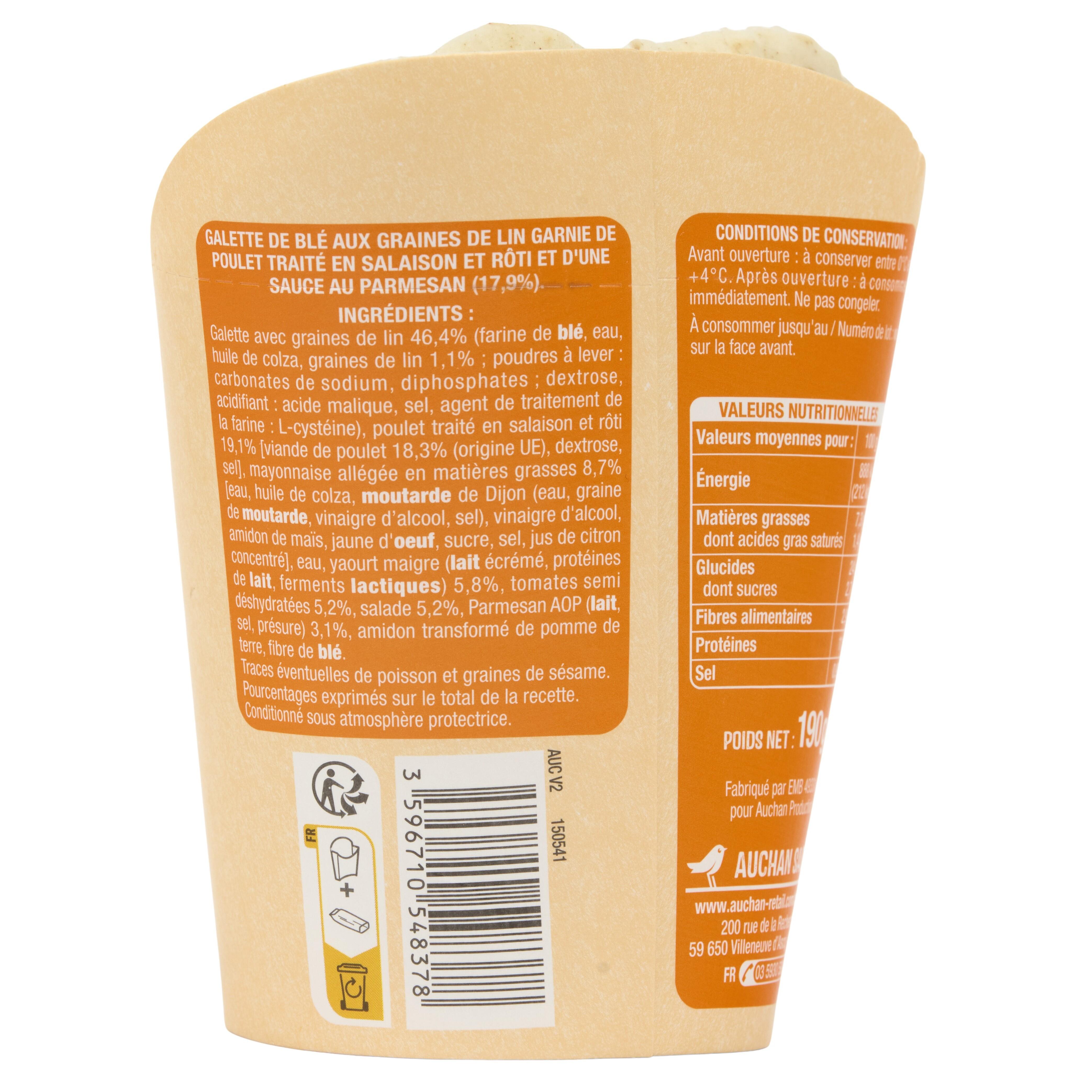 Voir la diapositive 4 : AUCHAN Wrap poulet rôti sauce césar 190g