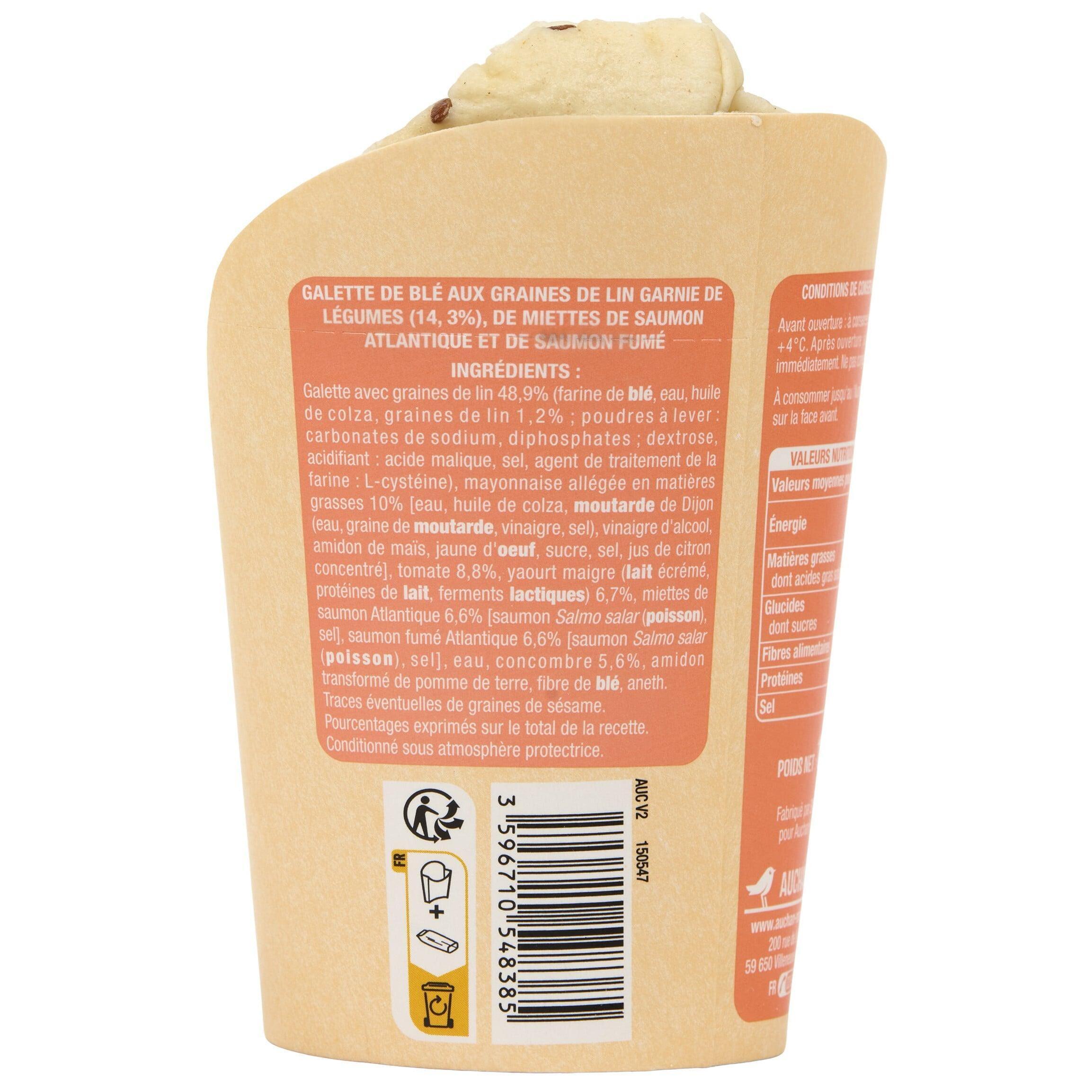 Voir la diapositive 2 : AUCHAN Wrap duo de saumon sauce au yaourt 180g