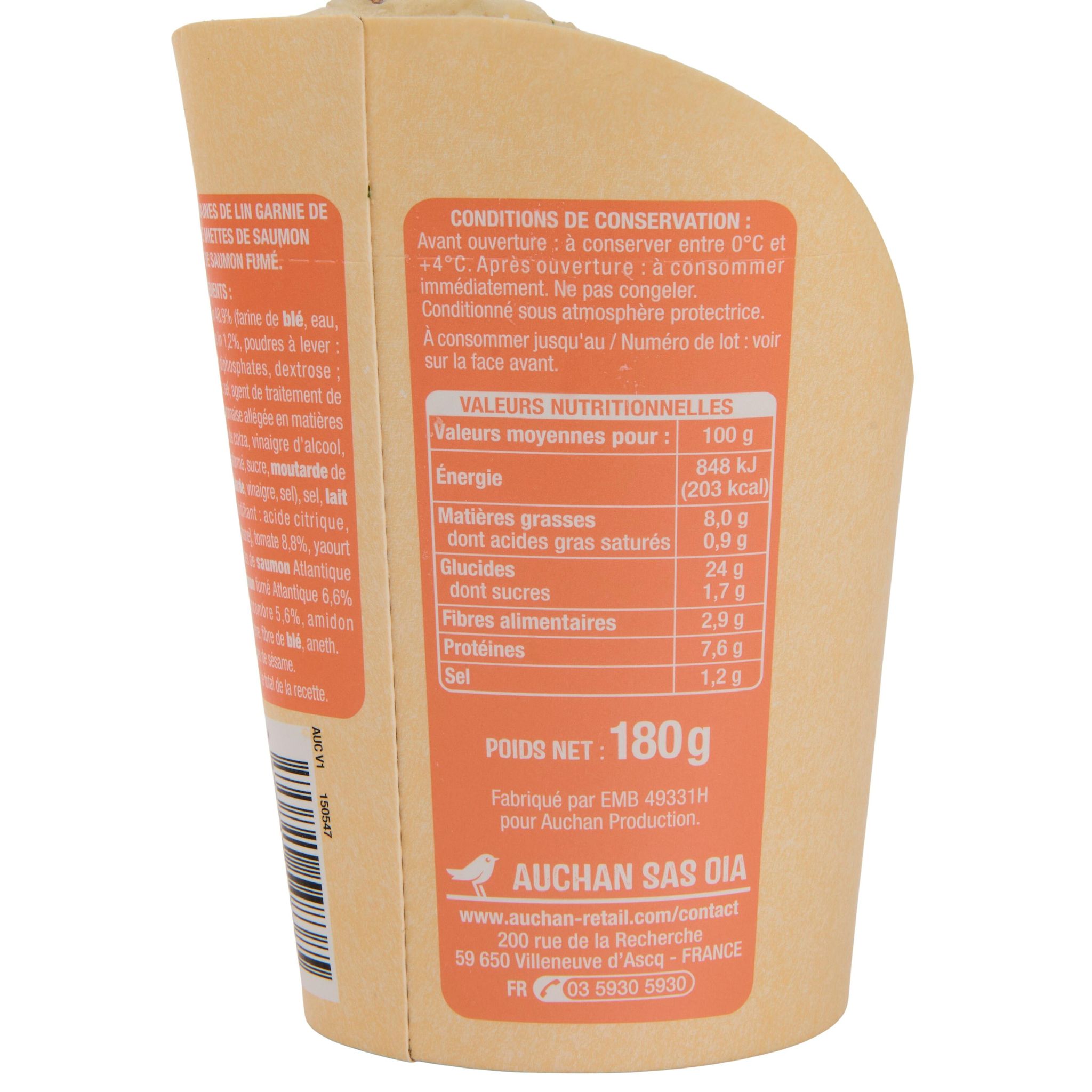 Voir la diapositive 2 : AUCHAN Wrap duo de saumon sauce au yaourt 180g