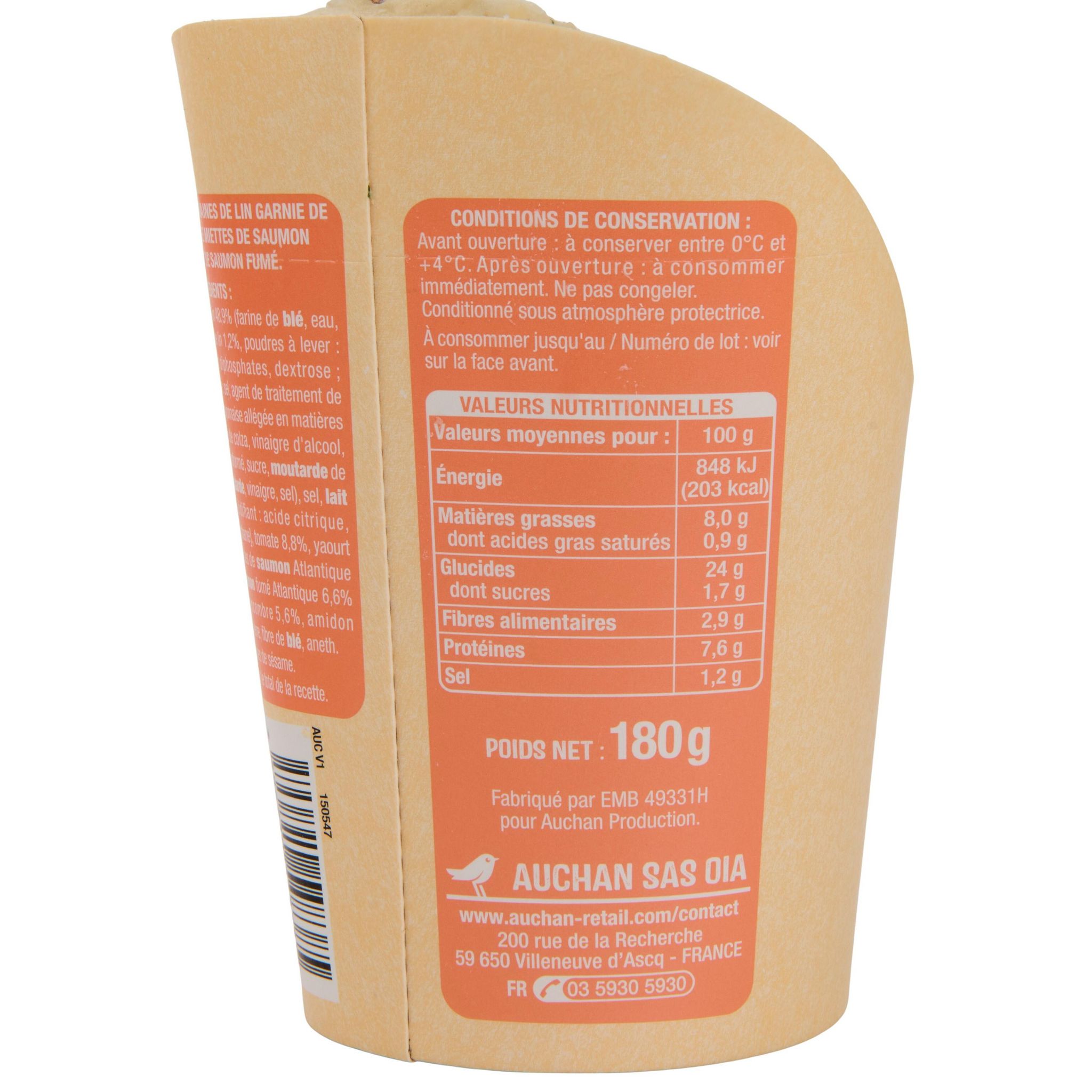 Voir la diapositive 4 : AUCHAN Wrap duo de saumon sauce au yaourt 180g