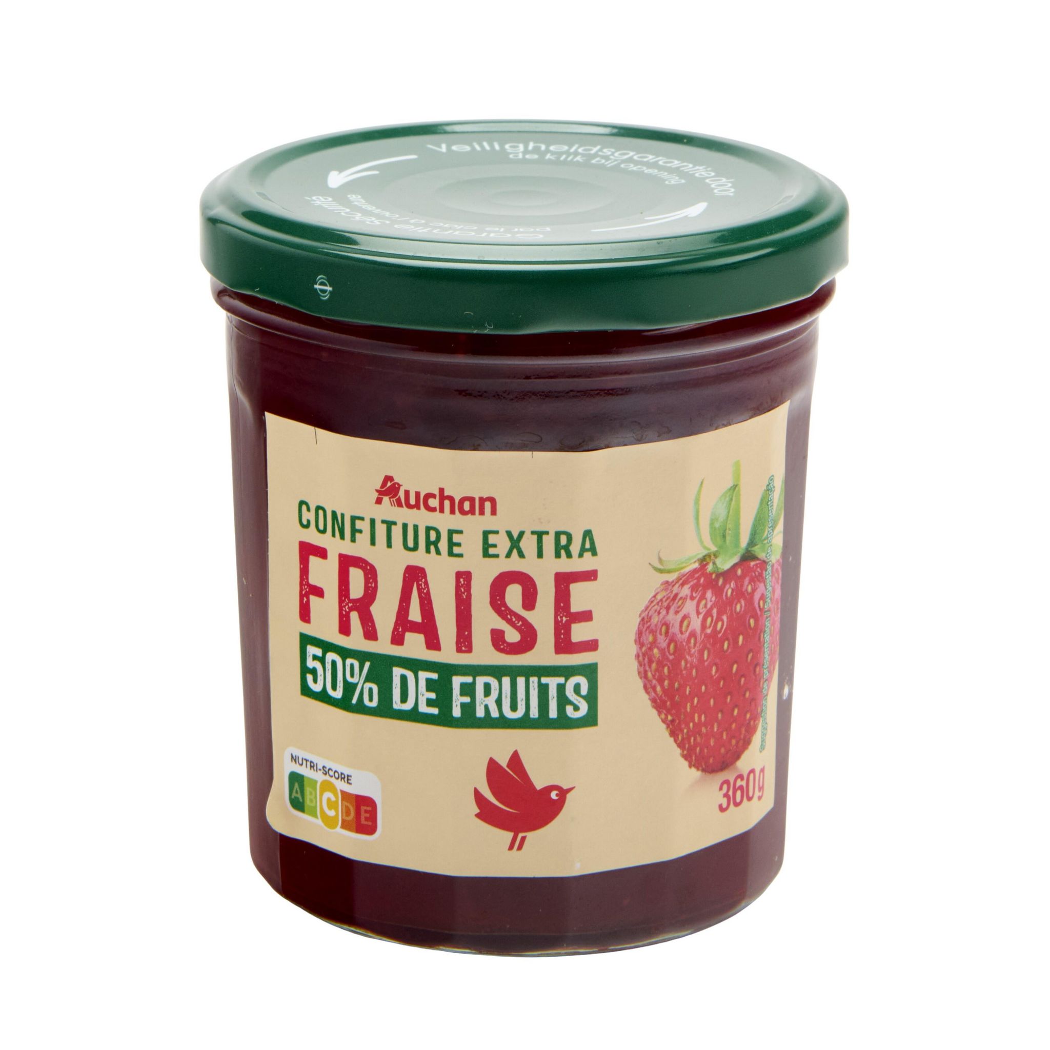 Voir la diapositive 3 : AUCHAN Confiture extra de fraise 50% de fruits 360g