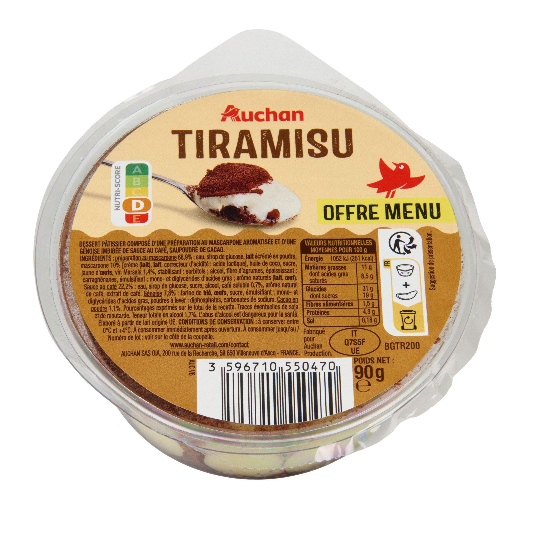 Voir la diapositive 2 : AUCHAN Tiramisu 90g