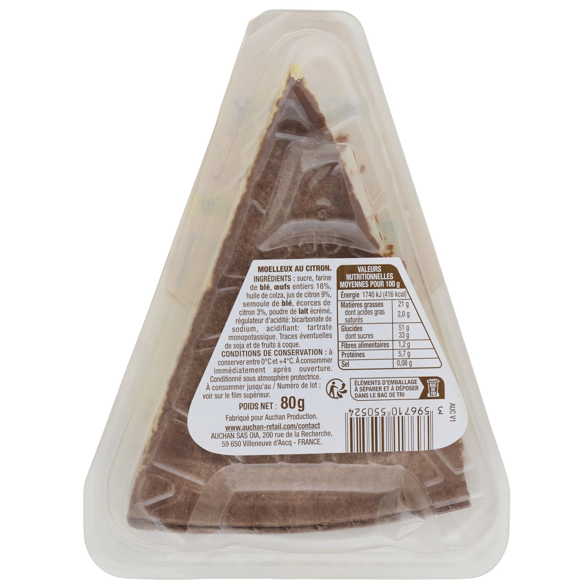 Voir la diapositive 2 : AUCHAN Moelleux citron 80g