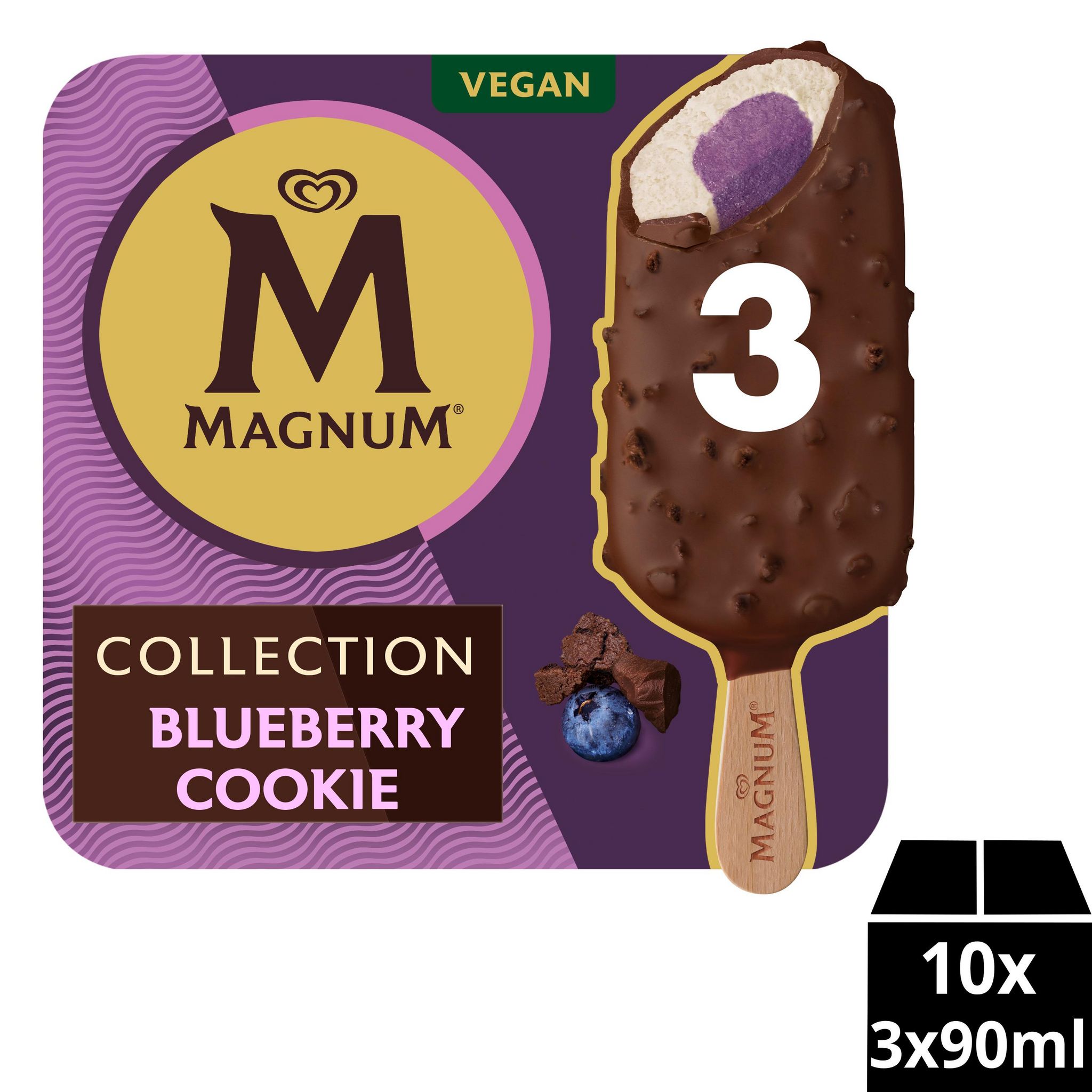 Voir la diapositive 3 : MAGNUM Bâtonnets glacés blueberry cookies vegan 3 pièces 210g