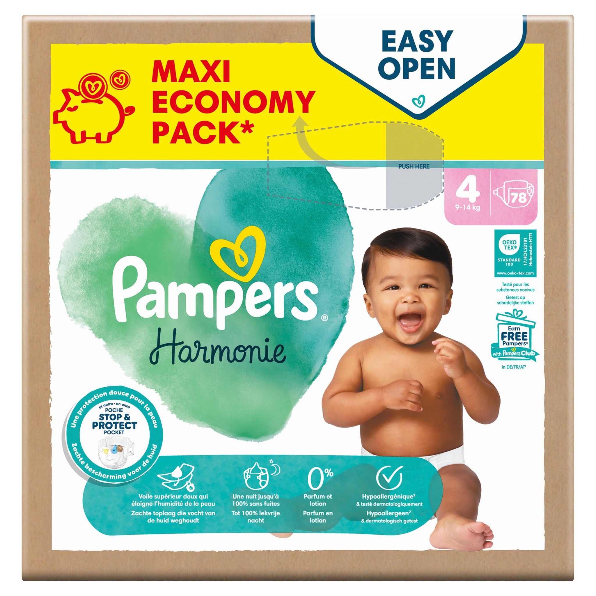 Voir la diapositive 2 : PAMPERS Harmonie stop & protect couches taille 4 (9-14kg) 78 couches