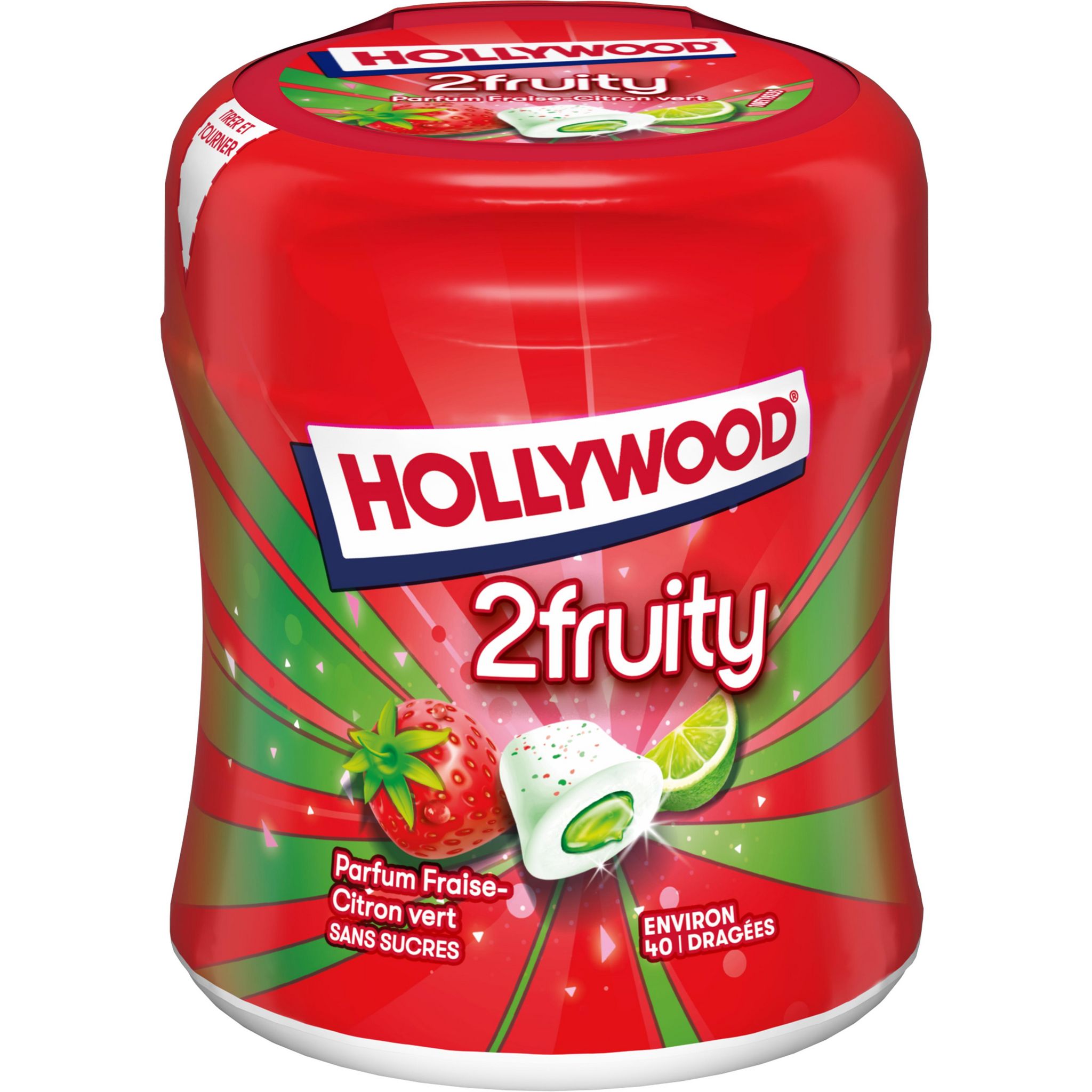 HOLLYWOOD Chewing-gums fraise citron vert sans sucres 88g