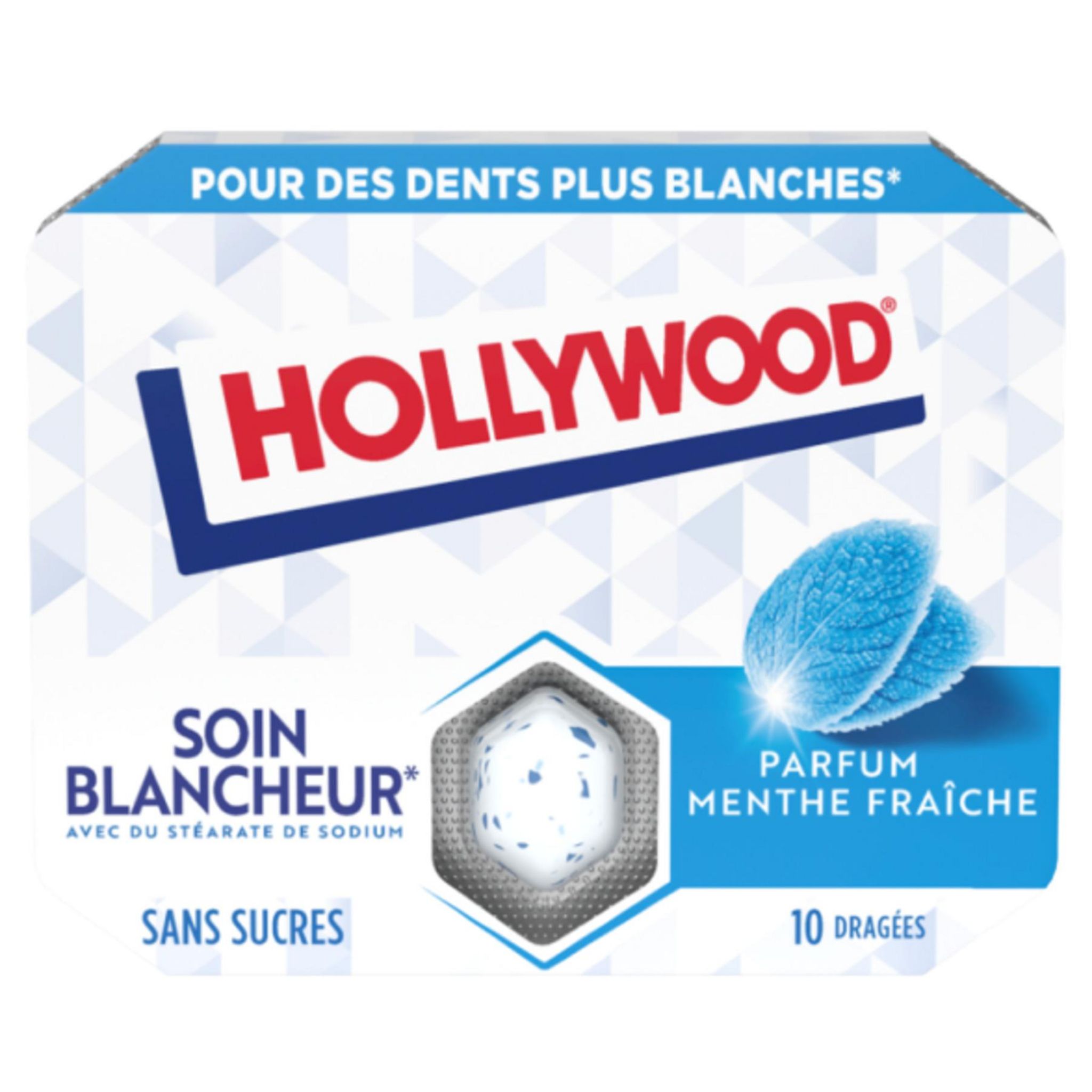 HOLLYWOOD Chewing-gums à la menthe sans sucres 10 dragées 51g