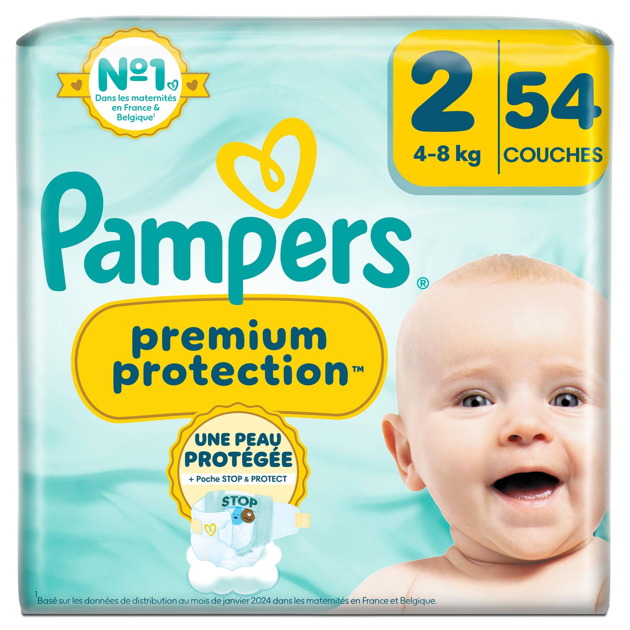 Voir la diapositive 2 : PAMPERS Couches premium protection taille 2 (4-8kg) 54 couches
