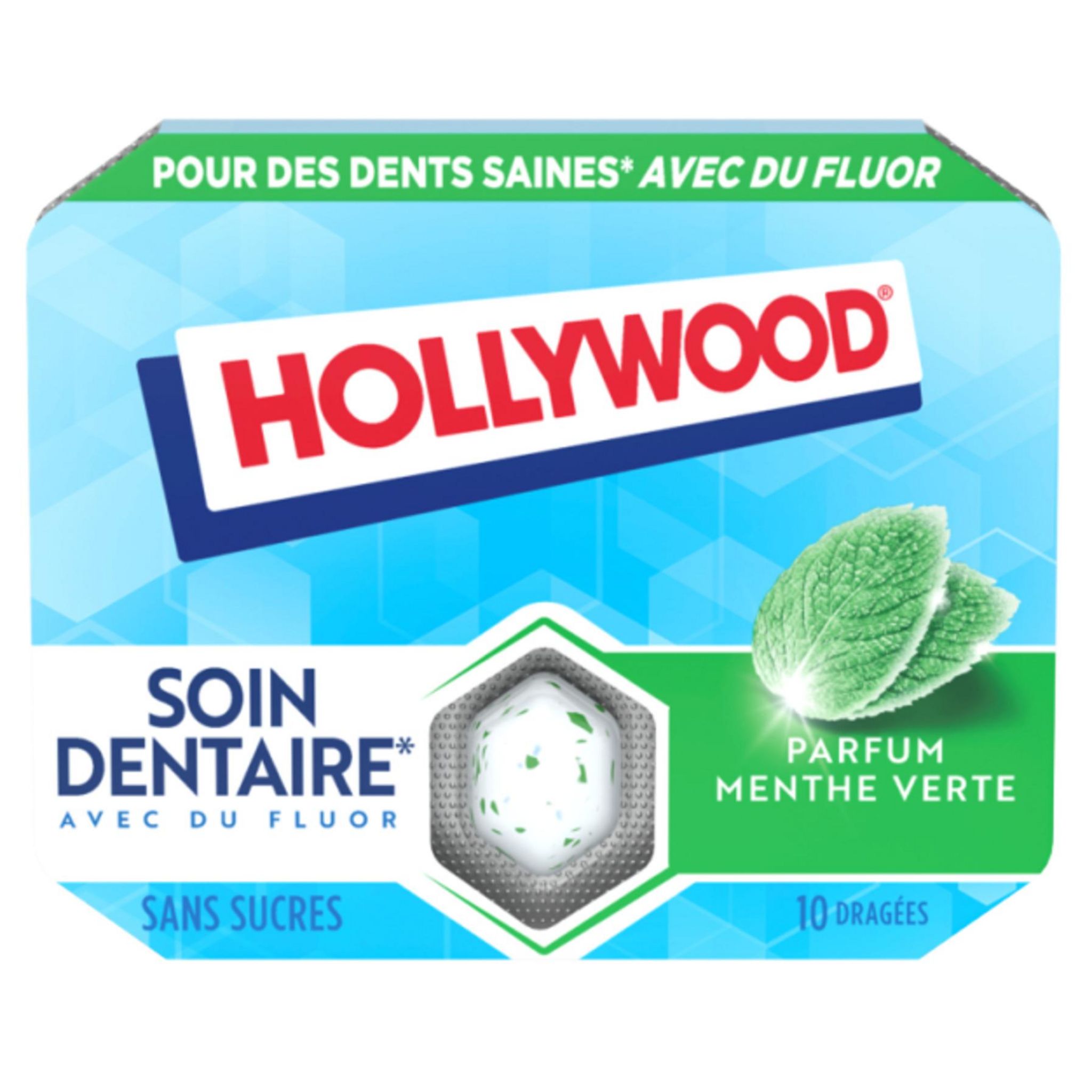 HOLLYWOOD Chewing-gums à la menthe verte sans sucres 30 dragées 3x17g
