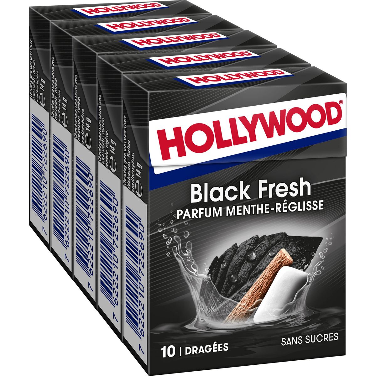 HOLLYWOOD Chewing-gums à la menthe-réglisse sans sucres 50 dragées 70g
