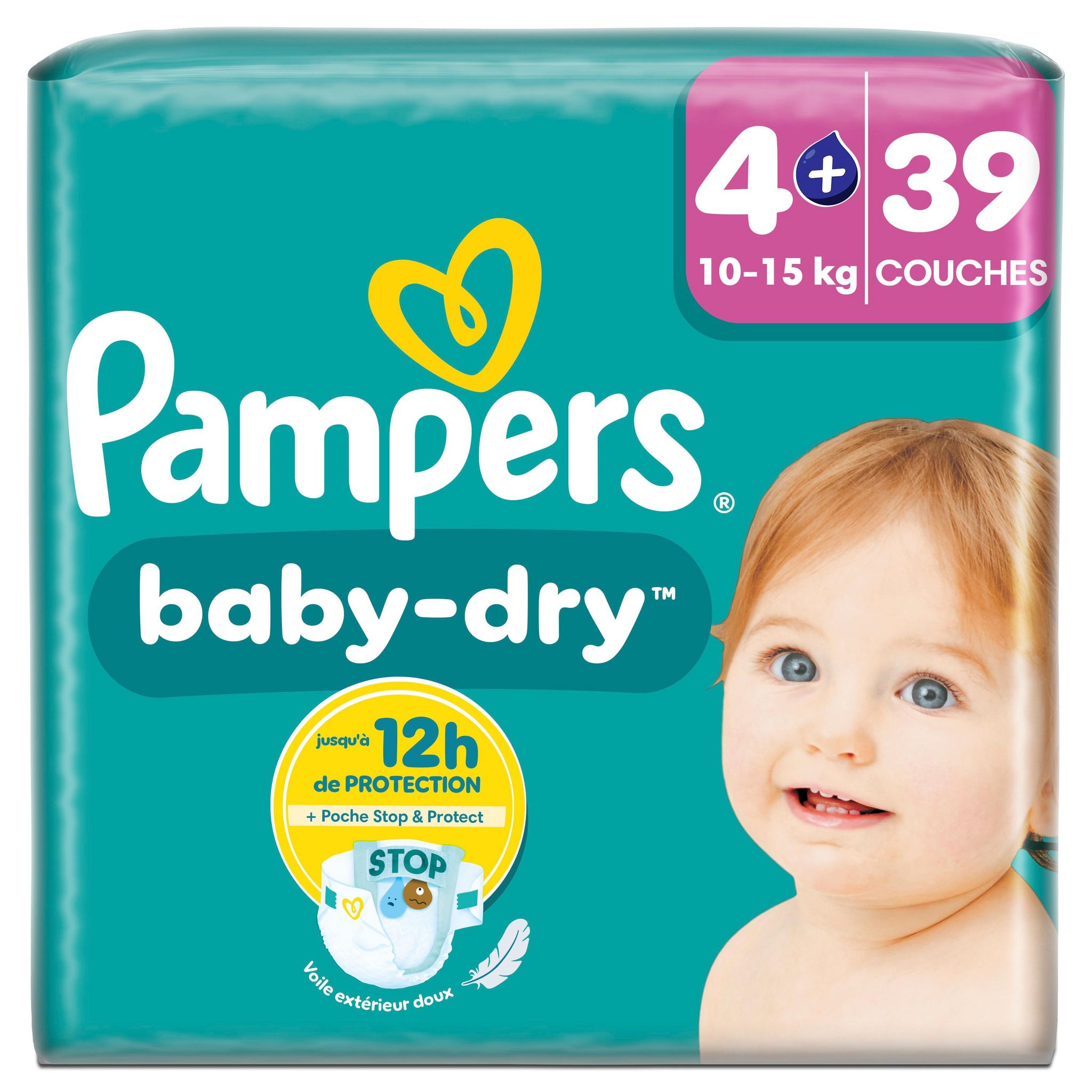Voir la diapositive 2 : PAMPERS Baby Dry Couches taille 4+ (10-15kg) 39 couches
