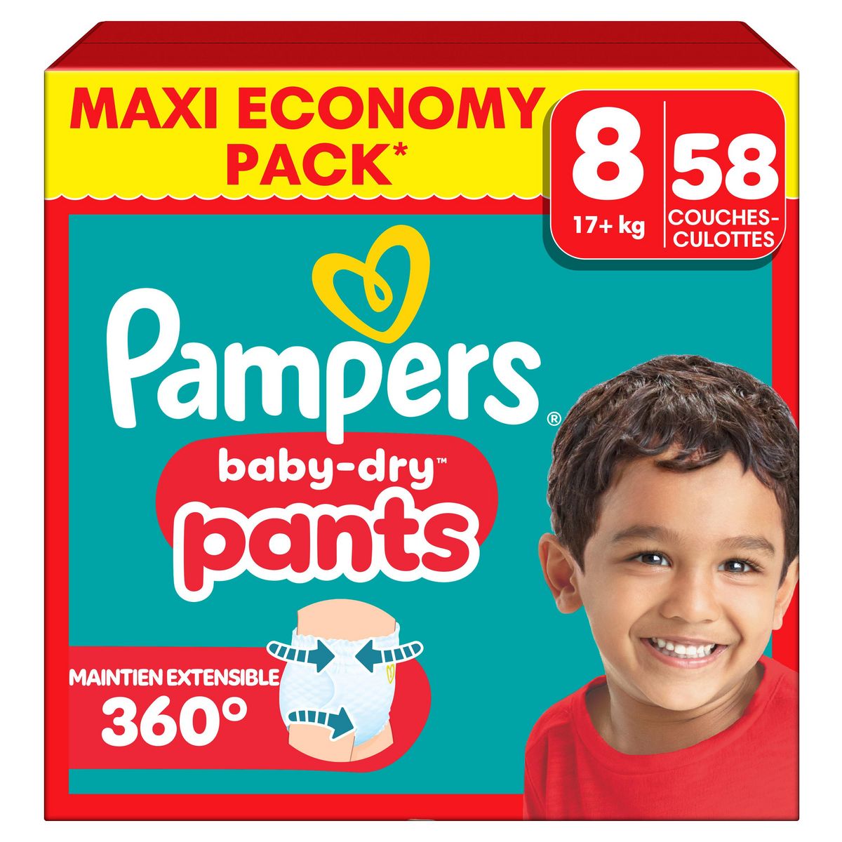 PAMPERS Baby Dry couches-culottes taille 8 (17kg+) 58 couches-culottes