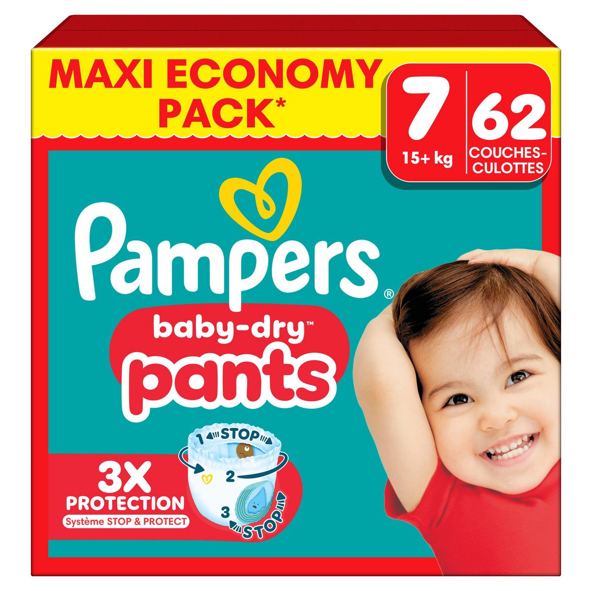 PAMPERS Baby Dry Couches-culottes taille 7 (15kg+) 62 couches-culottes