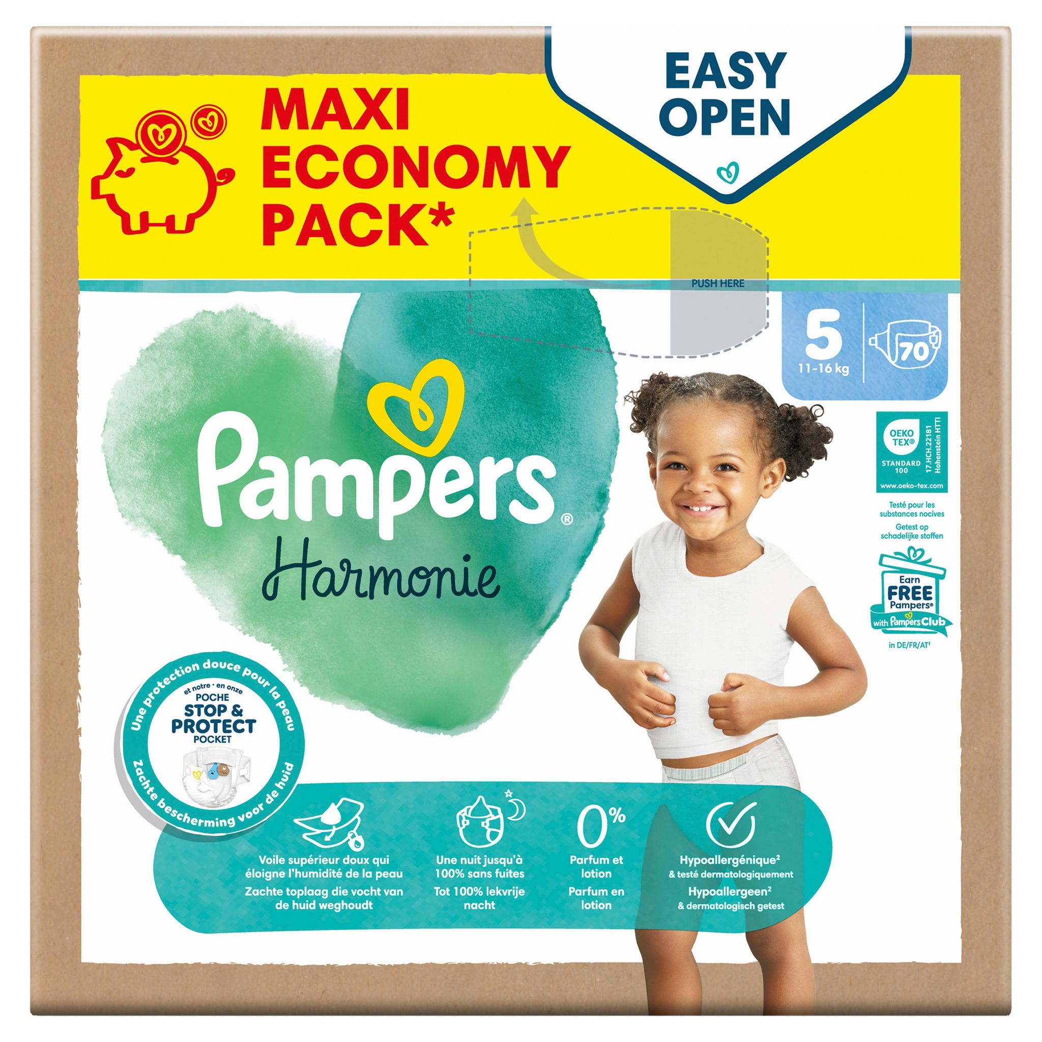 Voir la diapositive 2 : PAMPERS Harmonie couches taille 5 (11-16kg) 70 couches