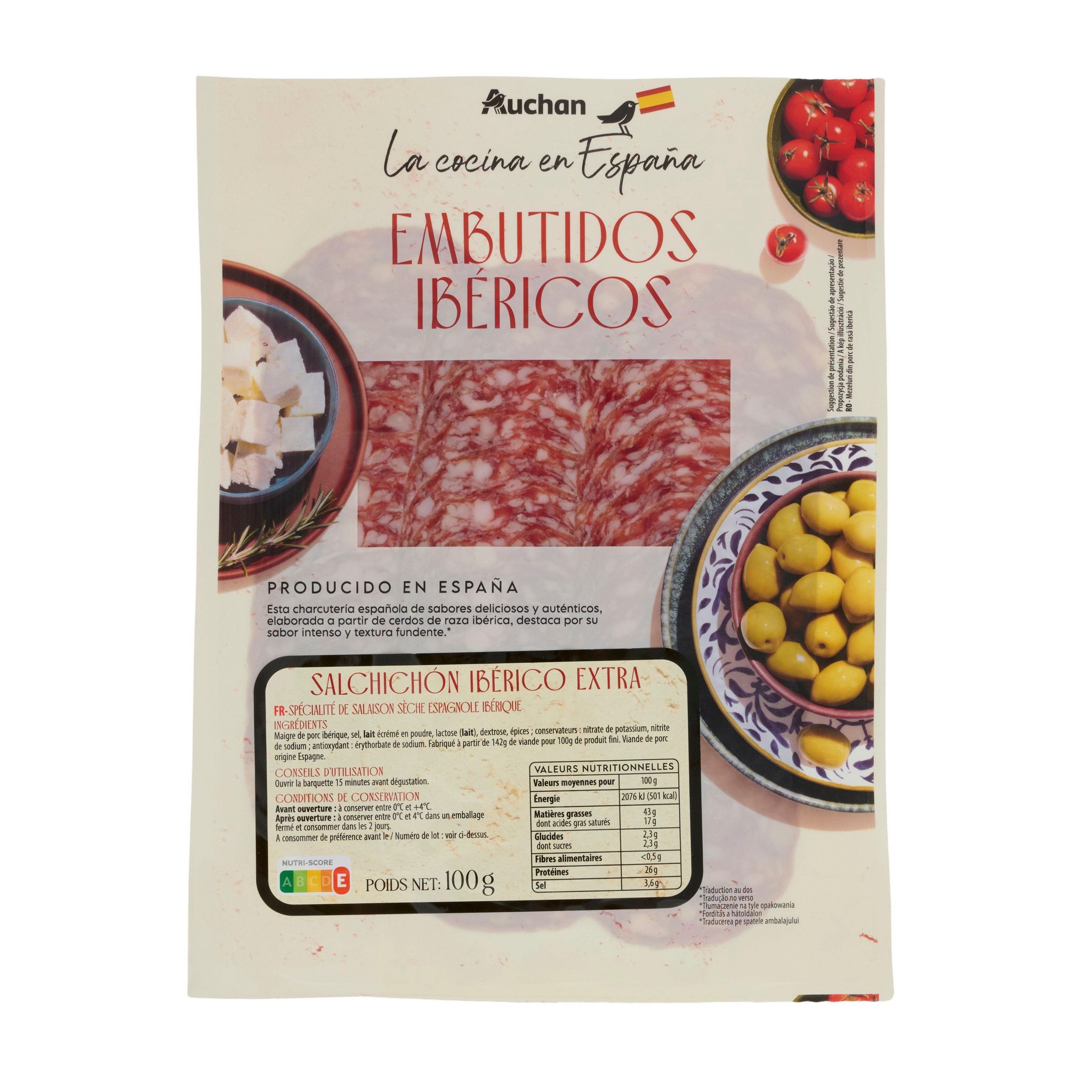 Voir la diapositive 2 : AUCHAN LA COCINA EN ESPANA Salchichon iberico 100g