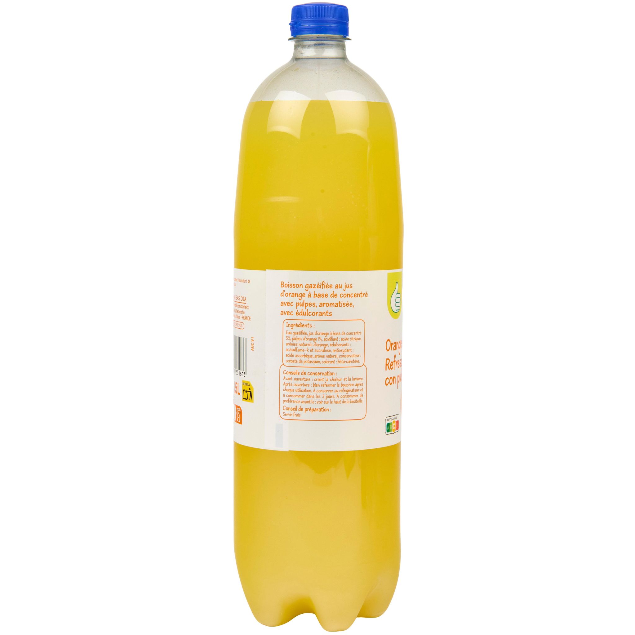 Voir la diapositive 3 : POUCE Boisson gazeuse à l'orange avec pulpe 1.5l