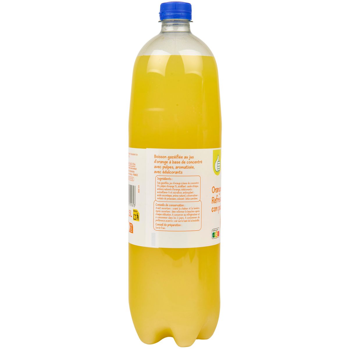POUCE Boisson gazeuse à l'orange avec pulpe 1.5l