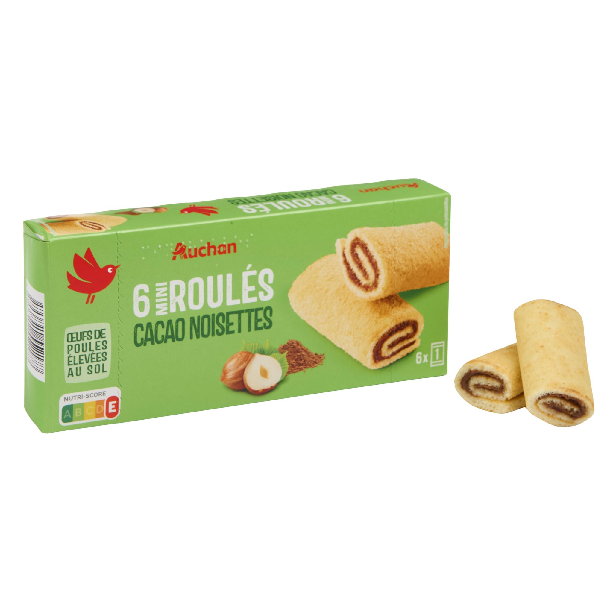 Voir la diapositive 2 : AUCHAN Mini roulés cacao noisette 6 roulés 150g