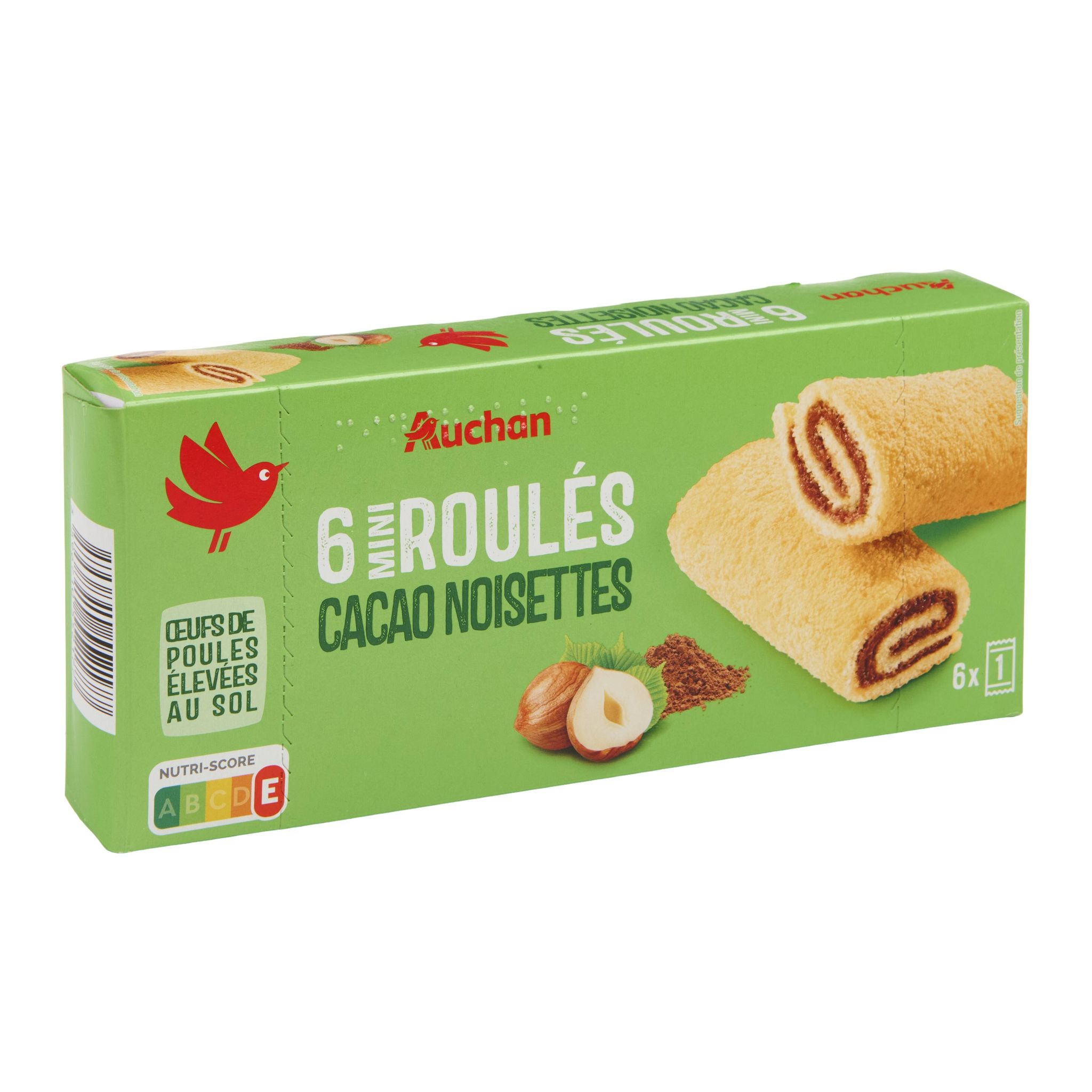 Voir la diapositive 4 : AUCHAN Mini roulés cacao noisette 6 roulés 150g