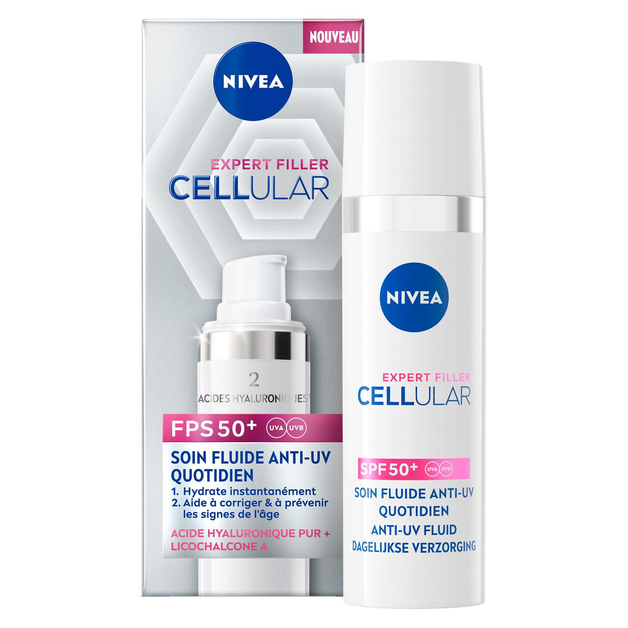 Voir la diapositive 2 : NIVEA Expert Filler Cellular Soin de jour fluide anti-UV quotidien SPF50+ 30ml