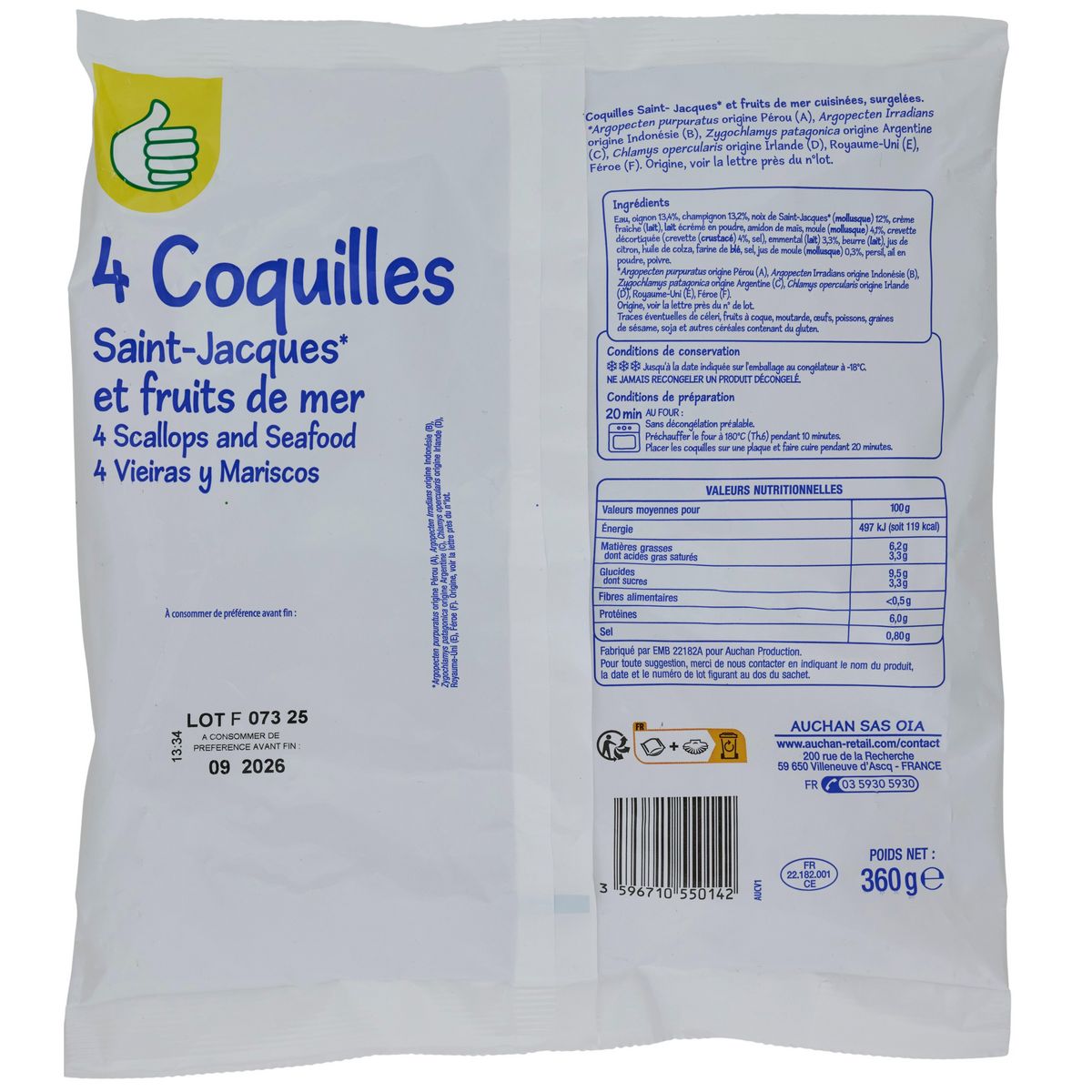 POUCE Coquilles Saint Jacques et fruits de mer 4 pièces 360g