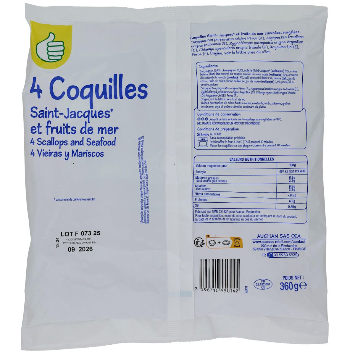 POUCE Coquilles Saint Jacques et fruits de mer 4 pièces 360g