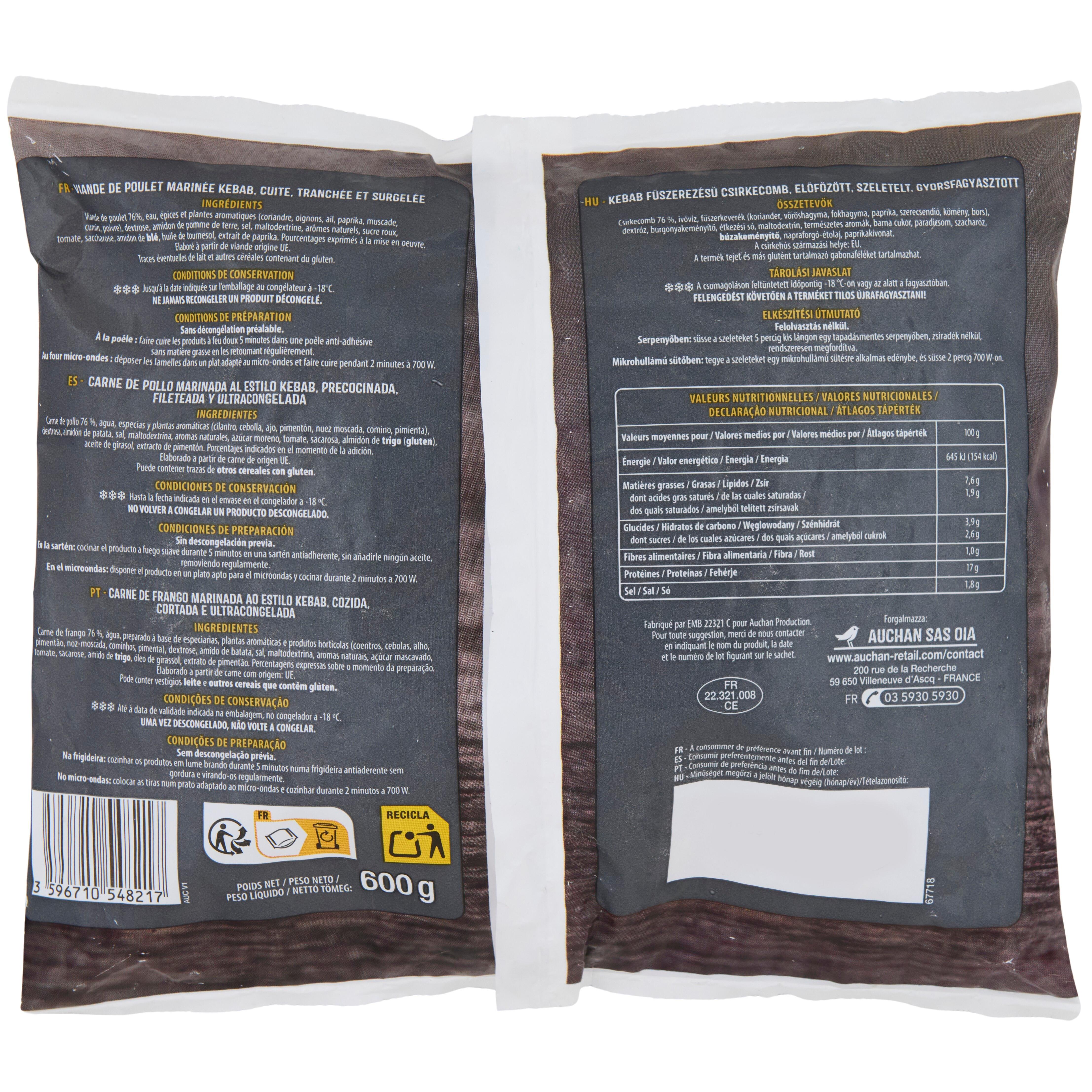 Voir la diapositive 2 : AUCHAN Lamelles kebab 600g