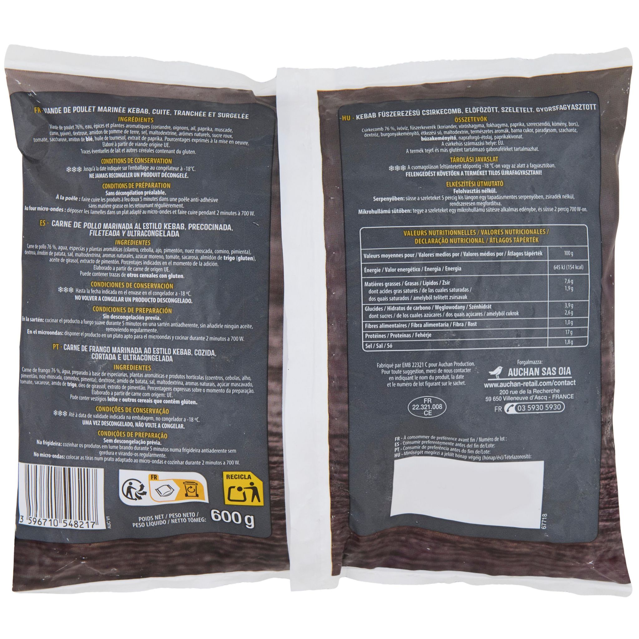 Voir la diapositive 2 : AUCHAN Lamelles kebab 600g