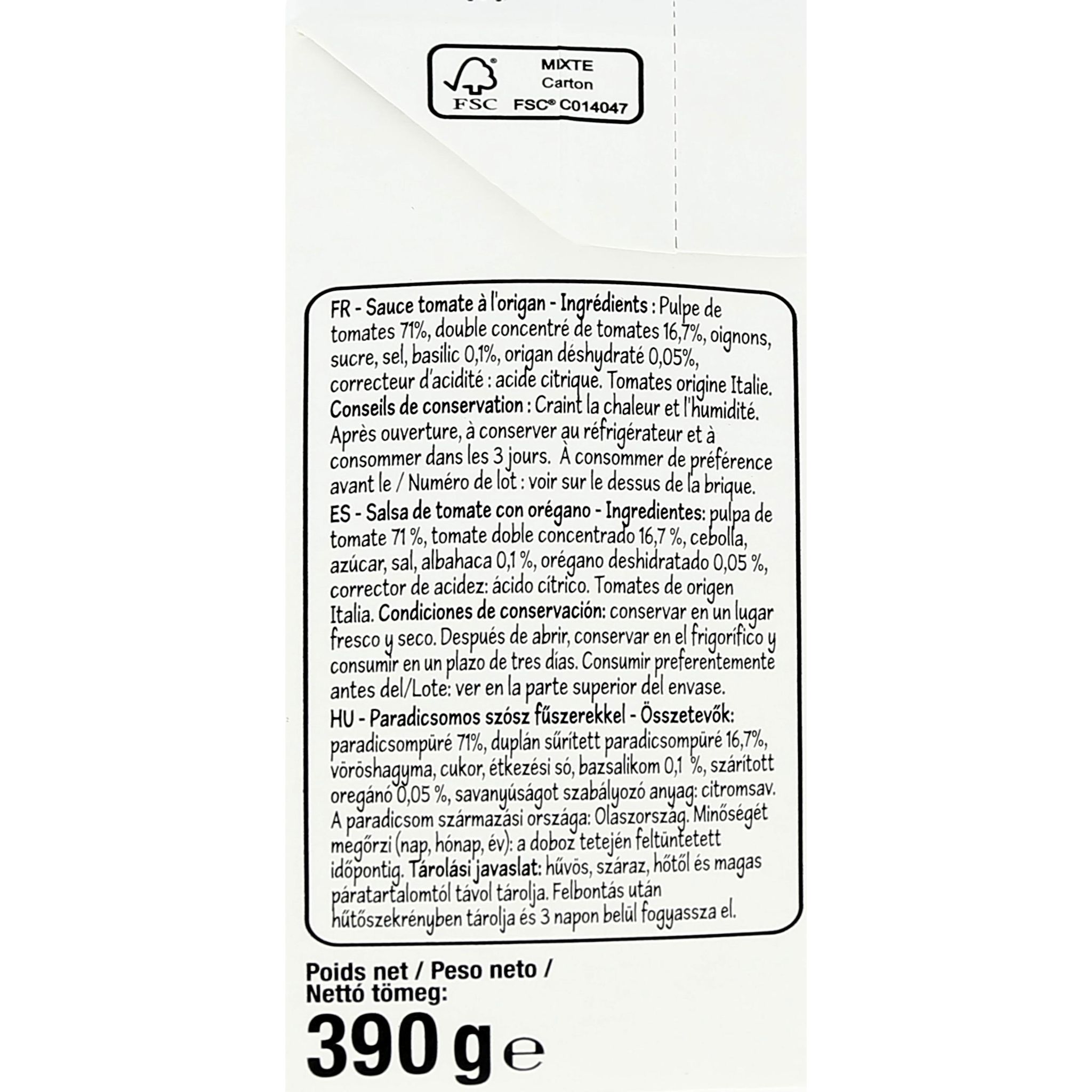 Voir la diapositive 3 : POUCE Sauce pizza petra 390g