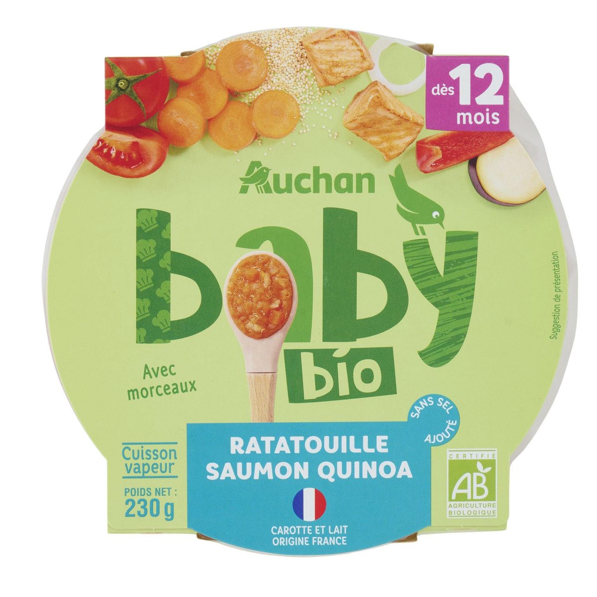 AUCHAN BABY BIO Assiette ratatouille saumon quinoa dès 12 mois 230g
