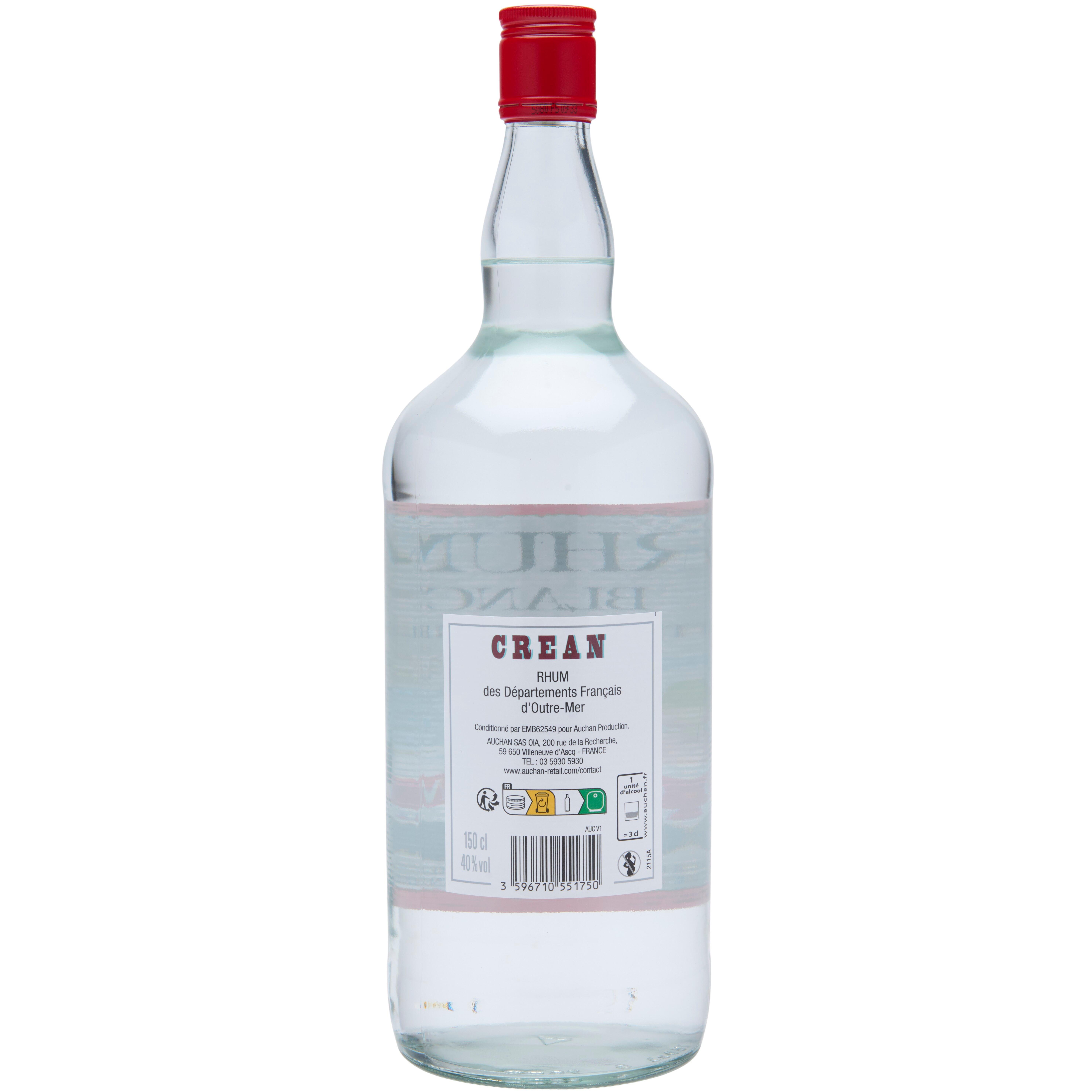 Voir la diapositive 2 : CREAN Rhum blanc traditionnel 40% 1,5l