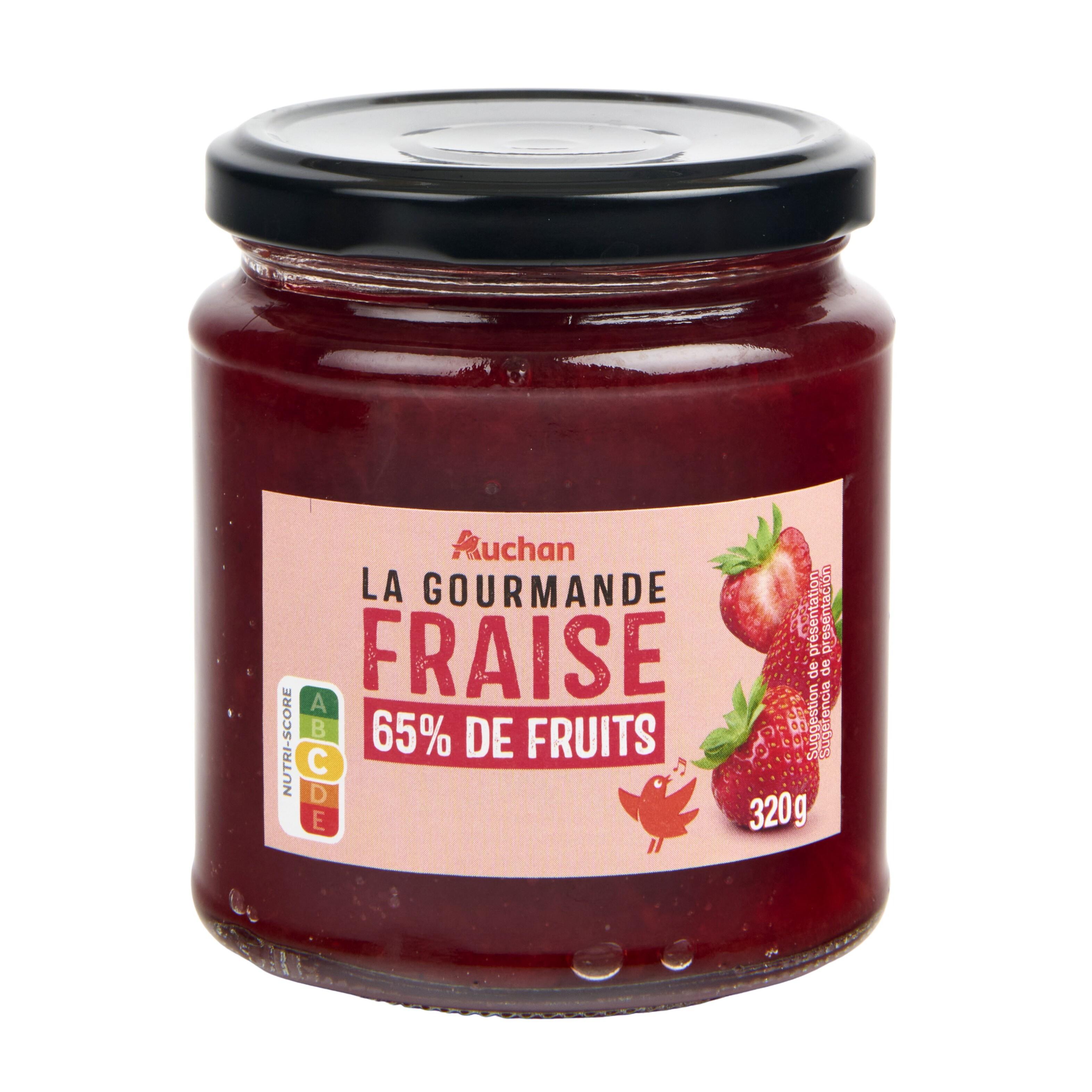 Voir la diapositive 2 : AUCHAN La Gourmande confiture de fraise 65% de fruits 320g